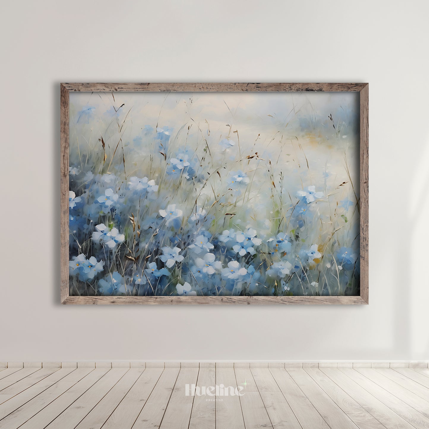 Vintage Blue Flower Meadow Oil Painting Digital Art, Serene Nature Inspired Home Decor, Fall Decor, Blue Flowers - L1002