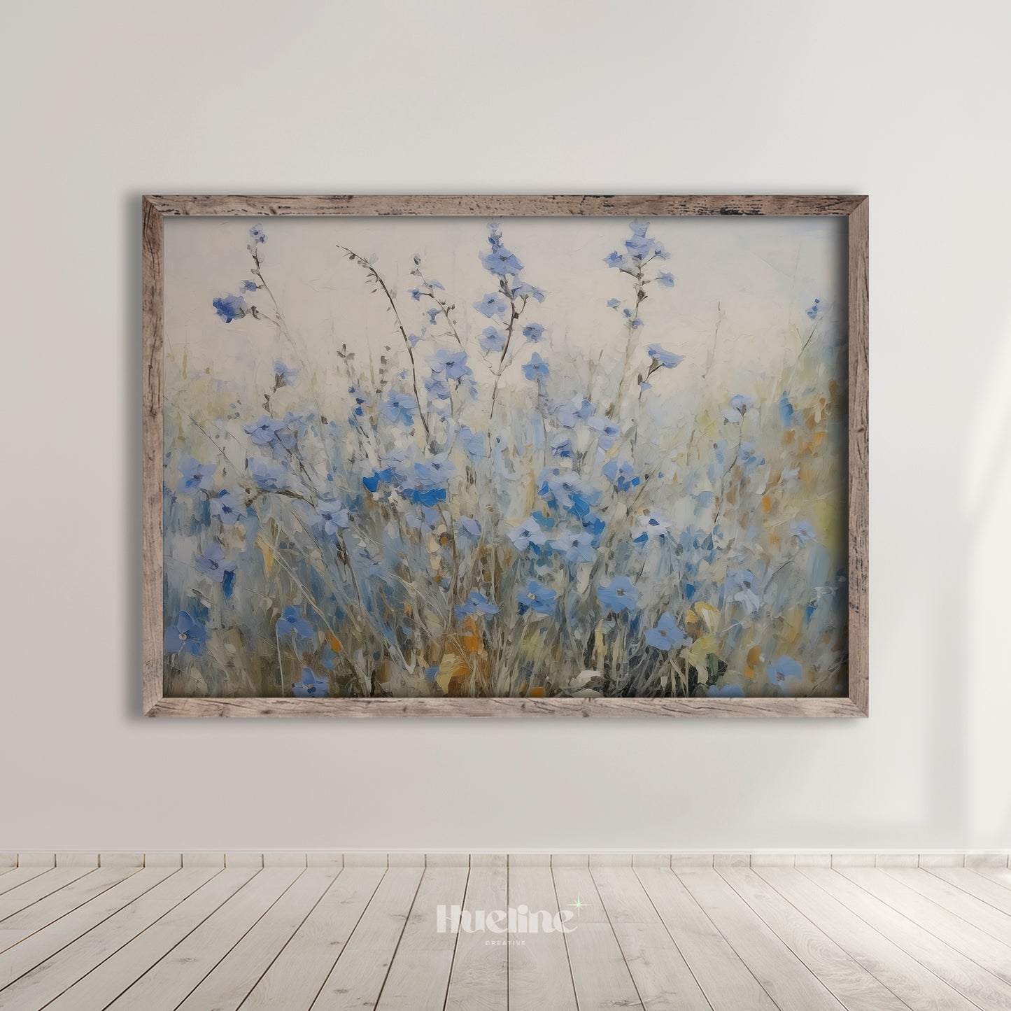Vintage Blue Meadow Flowers Oil Painting Digital Art, Serene Nature Inspired Home Decor, Fall Decor, Blue Flowers - L1016
