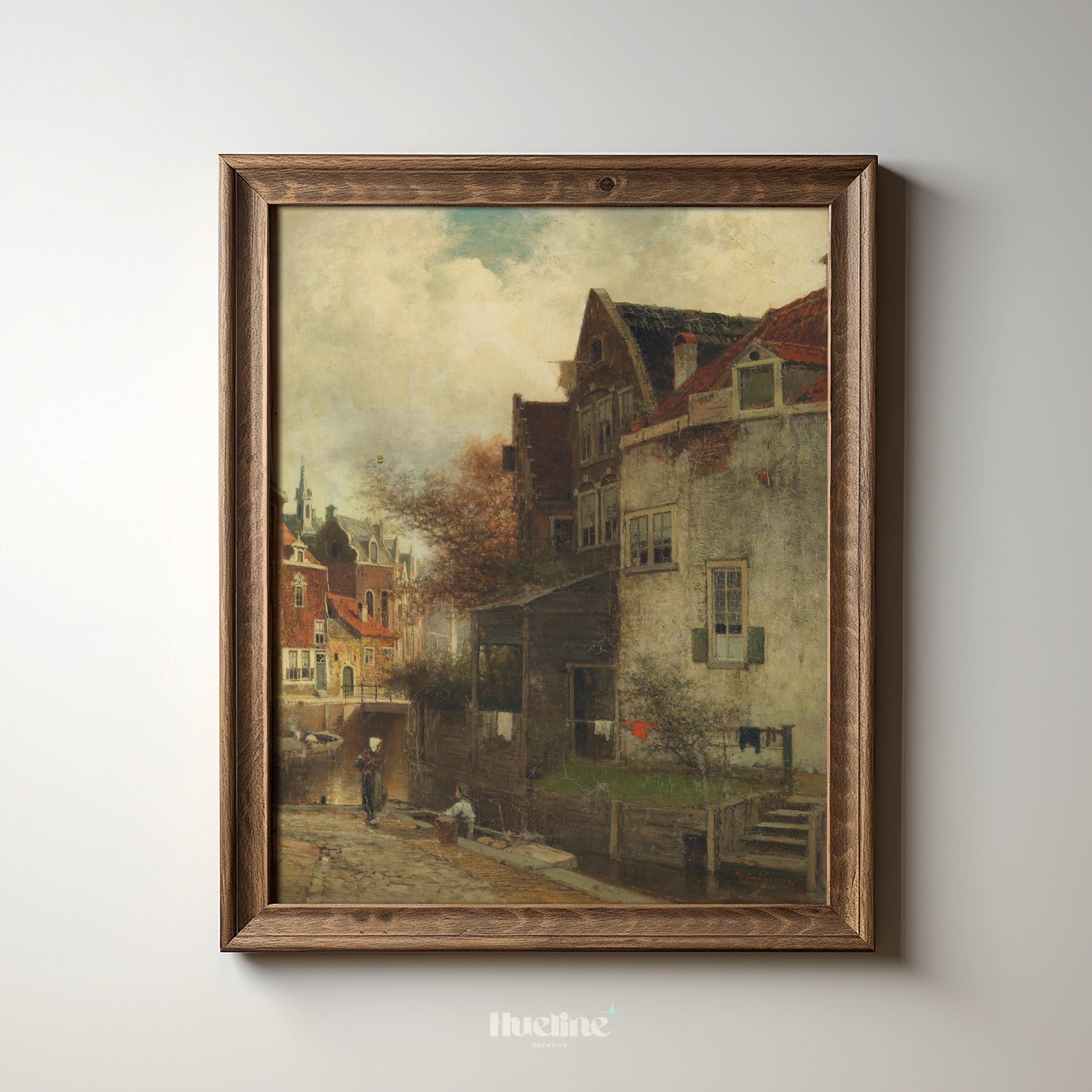 Vintage Dutch Cityscape Print - Ferdinand Carl Sierich Wall Art - 19th Century Canal Scene Poster - Antique European Architecture Art - L1034