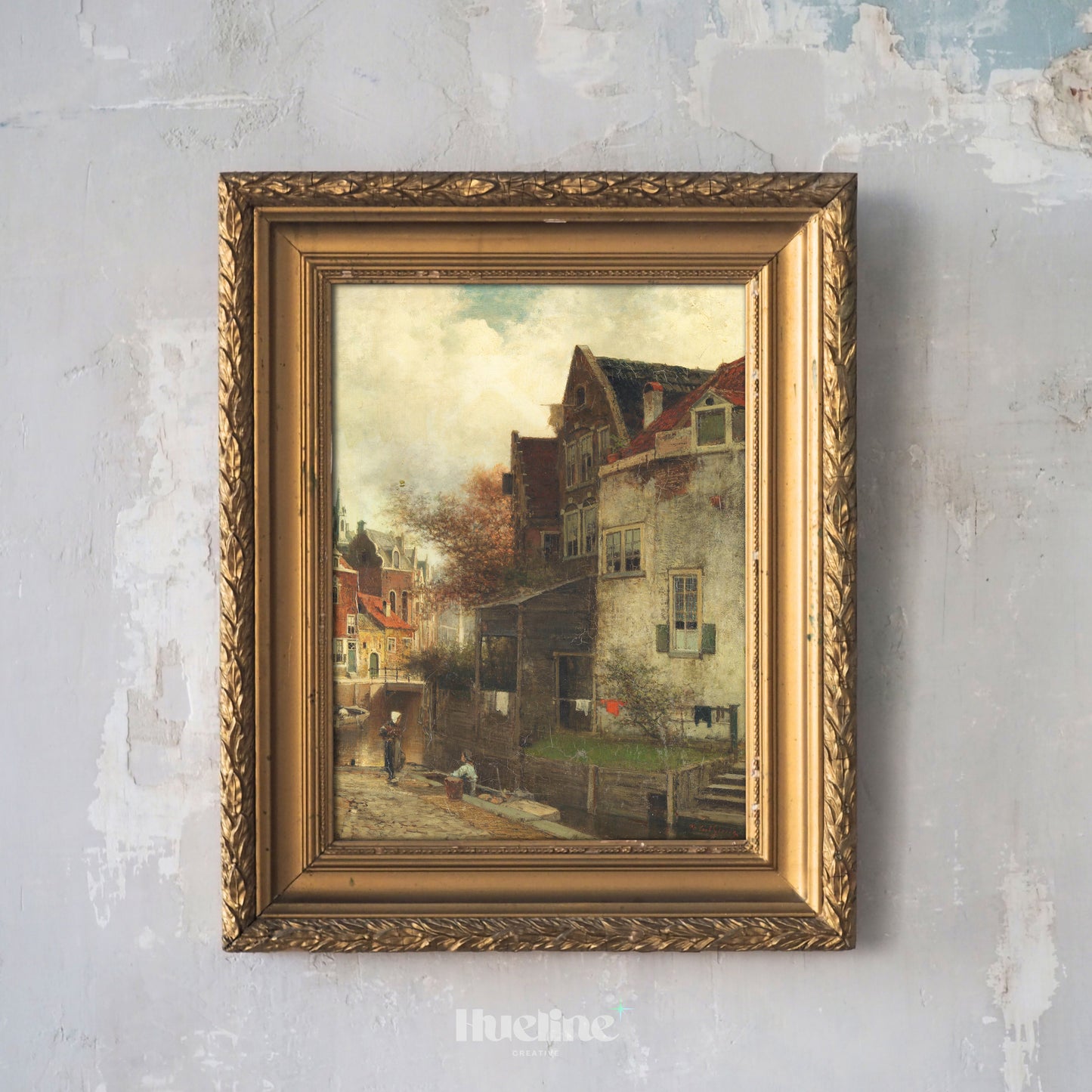 Vintage Dutch Cityscape Print - Ferdinand Carl Sierich Wall Art - 19th Century Canal Scene Poster - Antique European Architecture Art - L1034