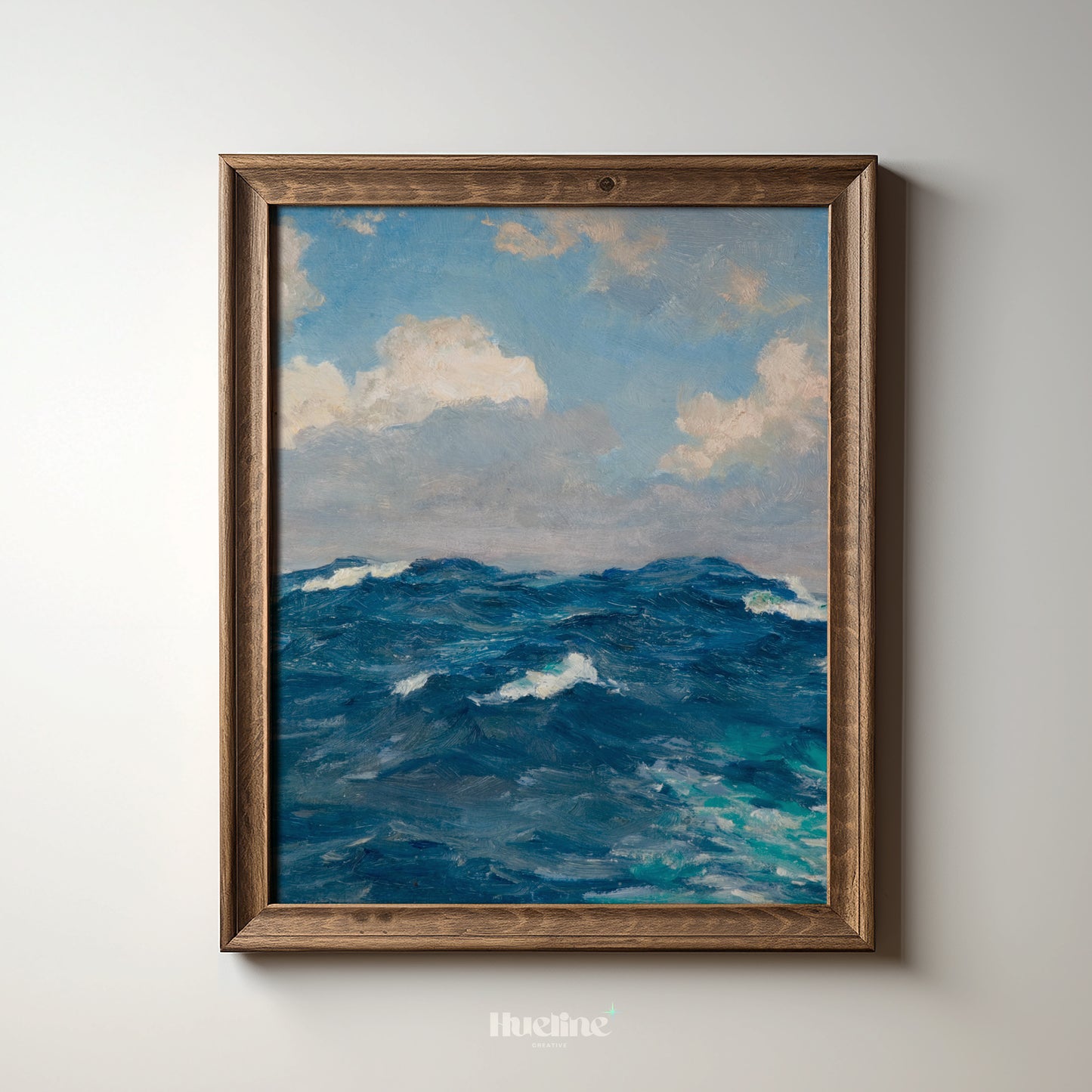 Ocean Wave Art Print Seascape - Wall Art Coastal Painting Poster - Blue Sea Artwork Vintage Beach House Decor - L1035