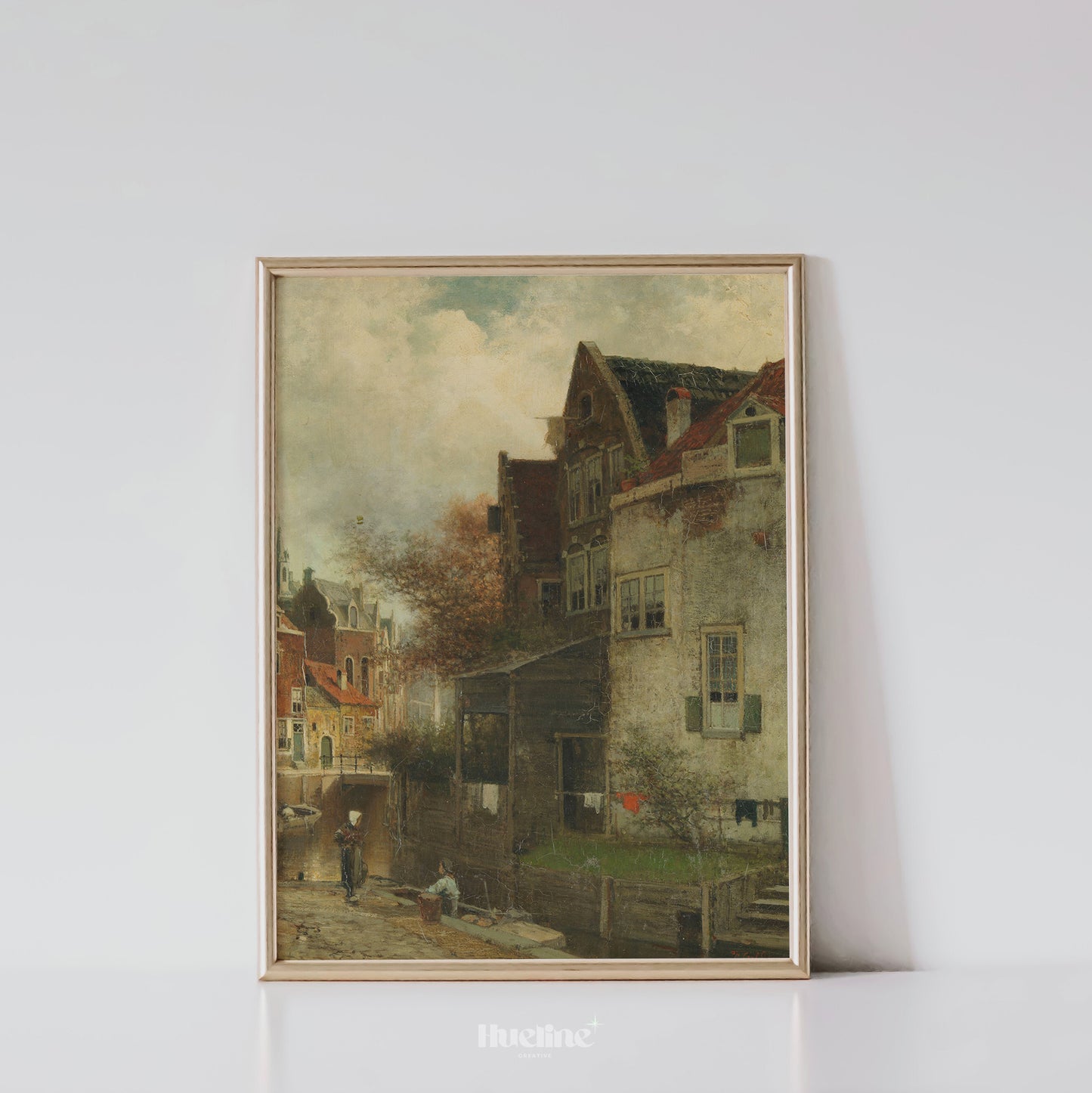 Vintage Dutch Cityscape Print - Ferdinand Carl Sierich Wall Art - 19th Century Canal Scene Poster - Antique European Architecture Art - L1034