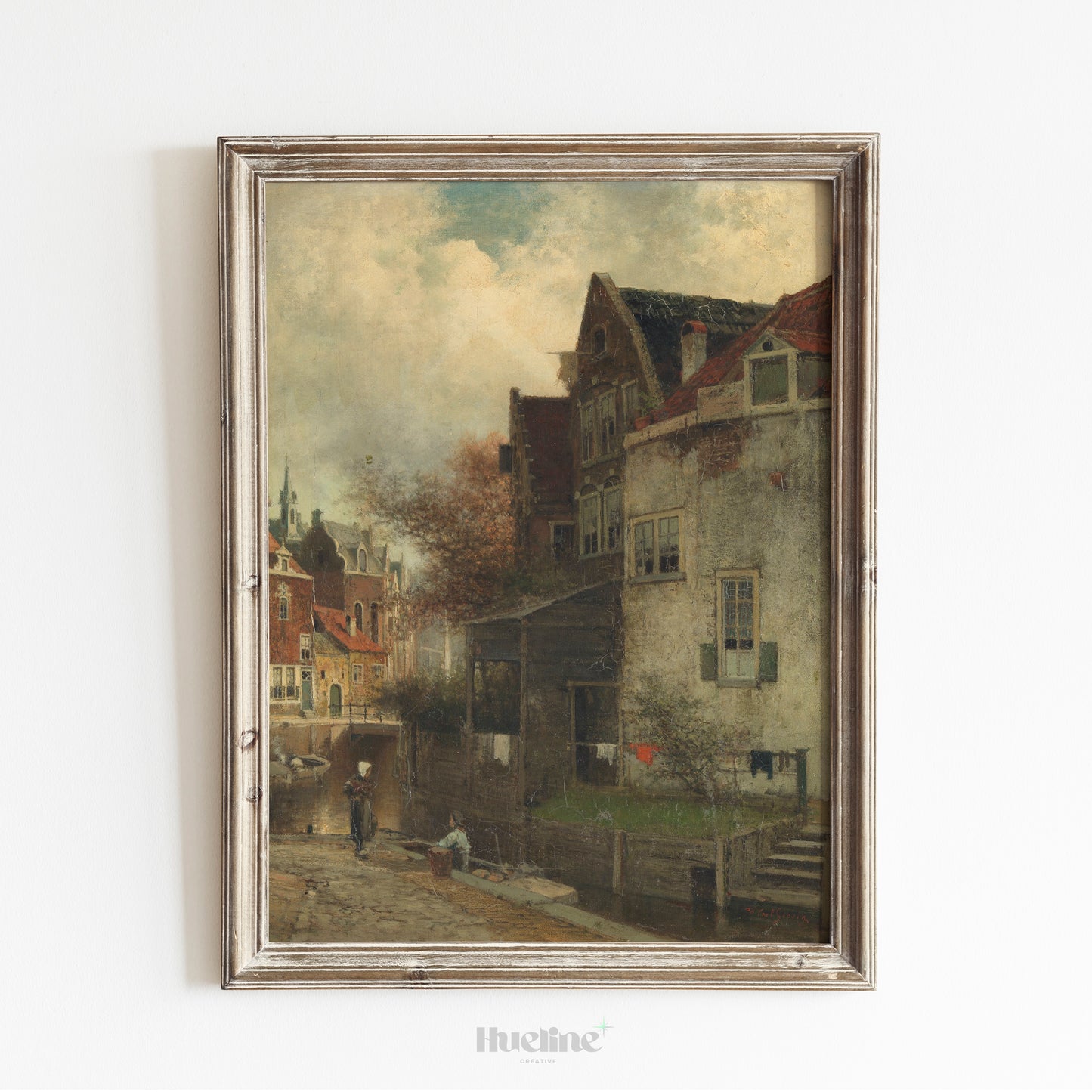 Vintage Dutch Cityscape Print - Ferdinand Carl Sierich Wall Art - 19th Century Canal Scene Poster - Antique European Architecture Art - L1034