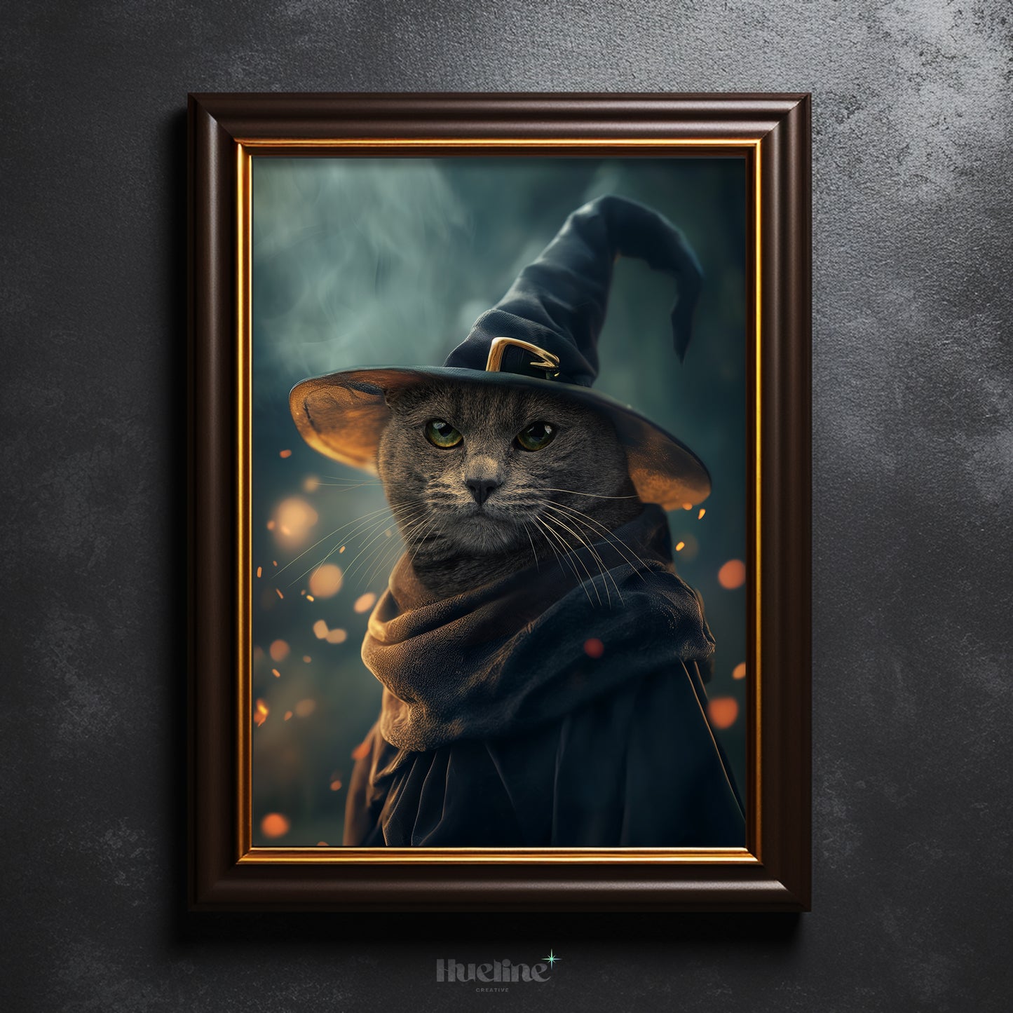 Custom Wizard Pet Portrait from Photo Perfect Birthday Pet Gift Dark Home Decor Gray Wizard Pet w Cool Hat Personalized Gift for Grandma