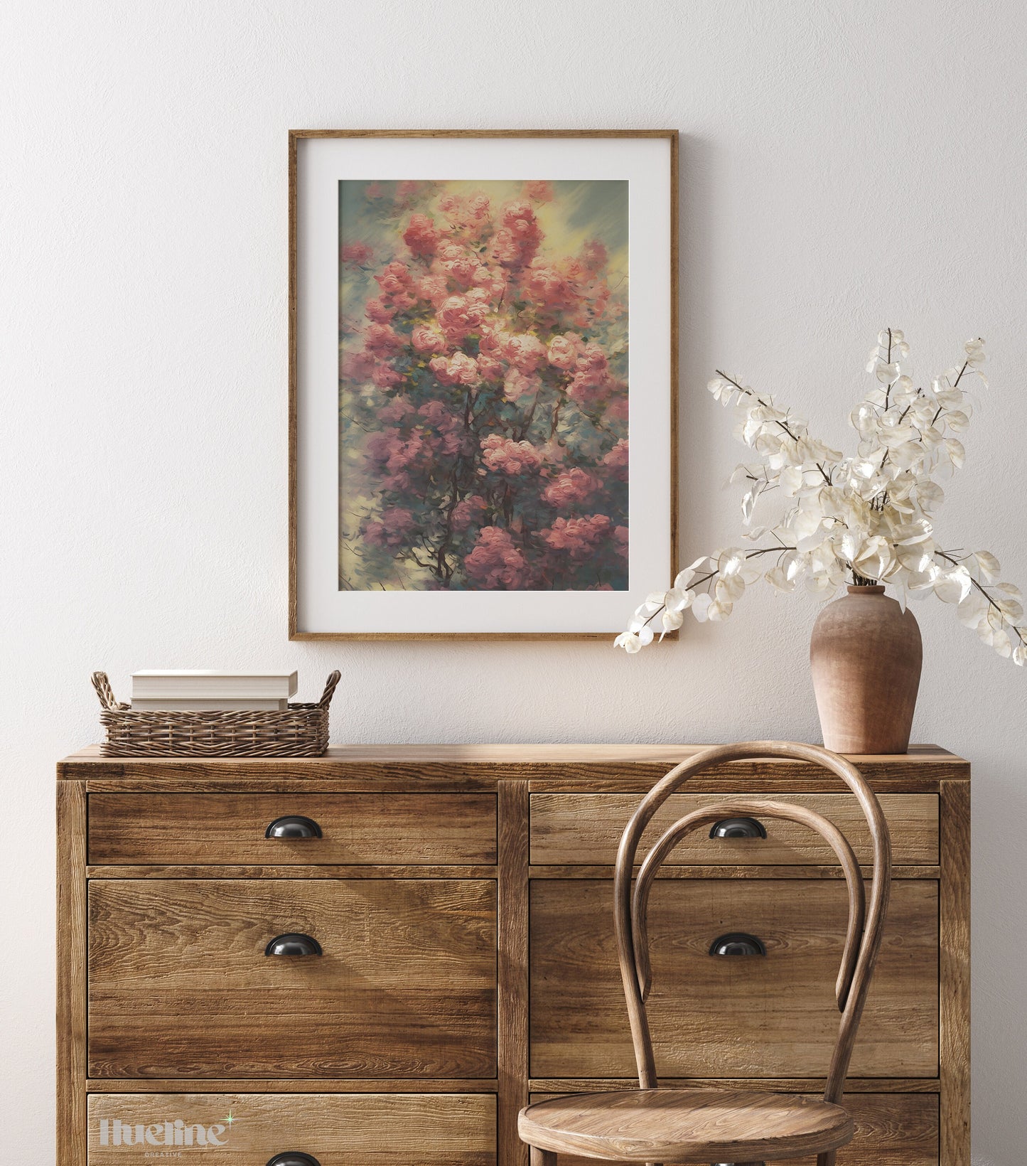 Vintage Pink Flower Branch Oil Painting - Timeless Elegance for Your Space, Digital Art, Home Decor Fall Gift - L1010