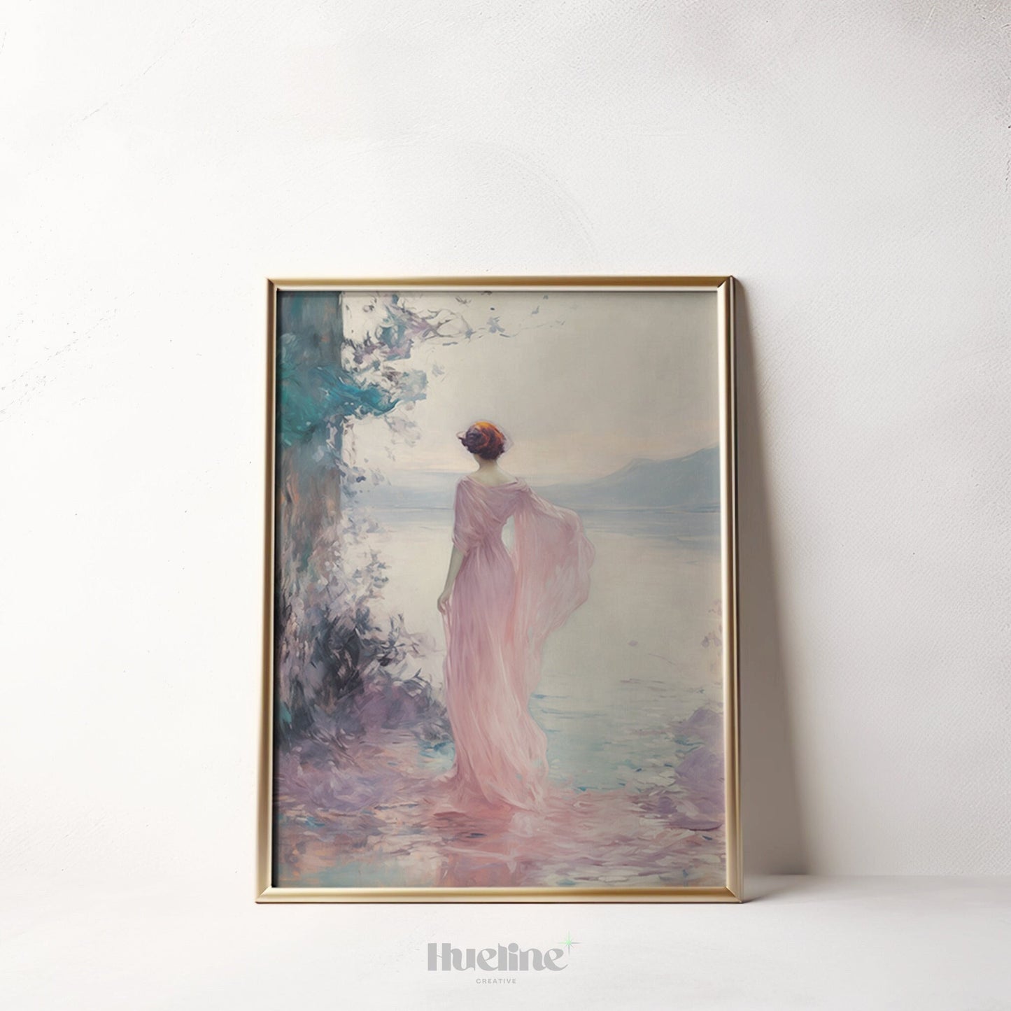 Majestic Seaside Gaze: Vintage Style Oil Painting of a Contemplative Woman, Home Decor Timeless Art - L1014