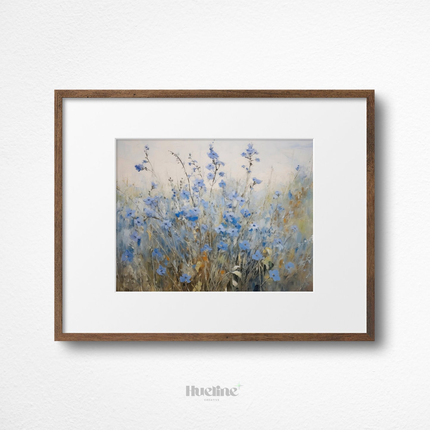 Vintage Blue Meadow Flowers Oil Painting Digital Art, Serene Nature Inspired Home Decor, Fall Decor, Blue Flowers - L1016