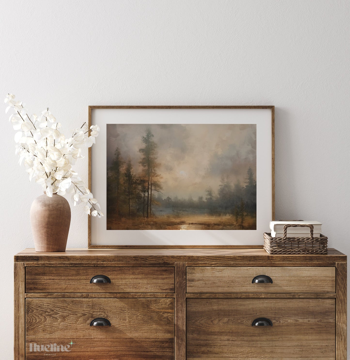 Vintage Pine Tree Forest Oil Painting Digital Art, Home Decor, Wall Art - L1019