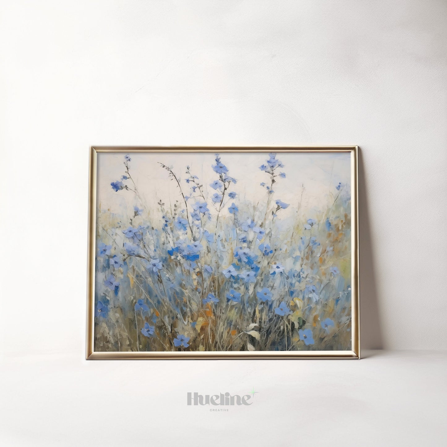 Vintage Blue Meadow Flowers Oil Painting Digital Art, Serene Nature Inspired Home Decor, Fall Decor, Blue Flowers - L1016