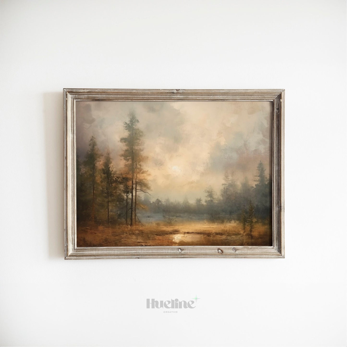 Vintage Pine Tree Forest Oil Painting Digital Art, Home Decor, Wall Art - L1019