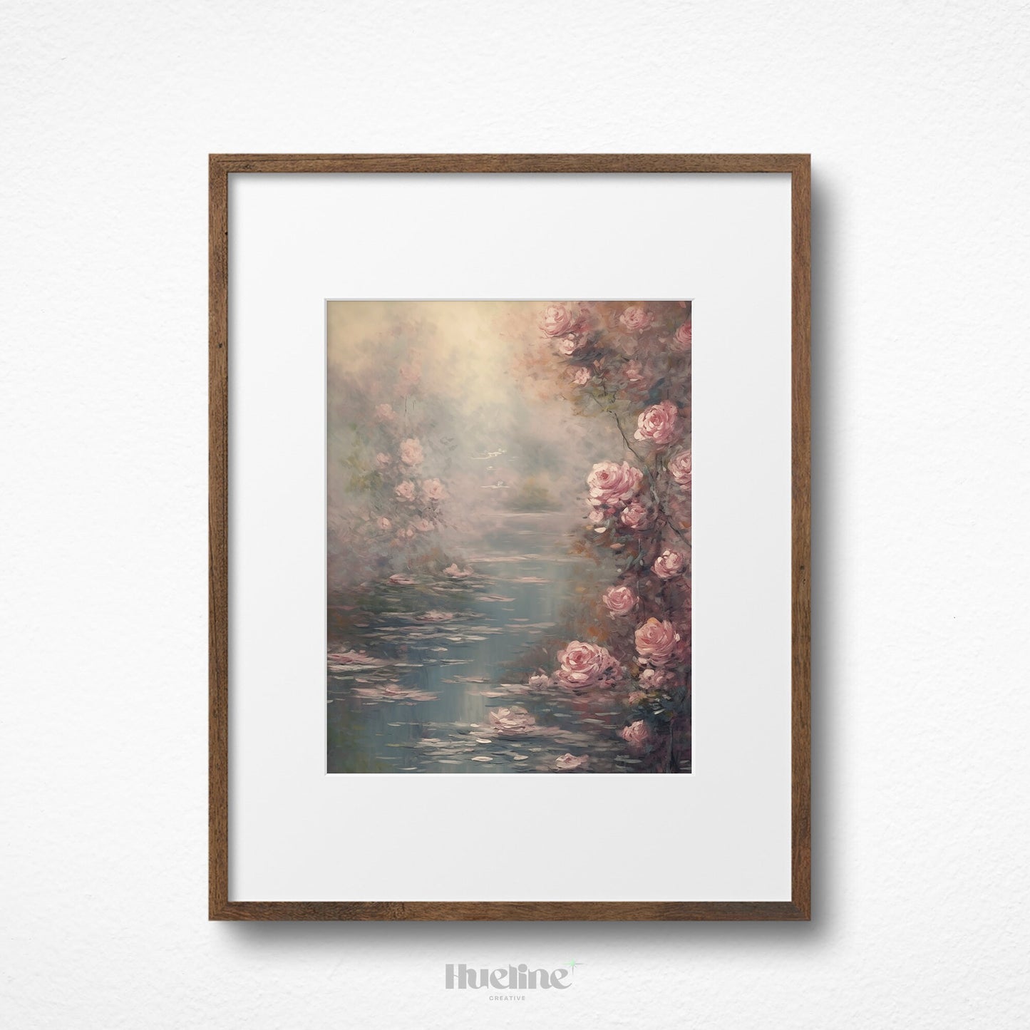 Romantic Retreat: Vintage Lake Surrounded by Roses Oil Painting, Home Decor Timeless Art - L1013