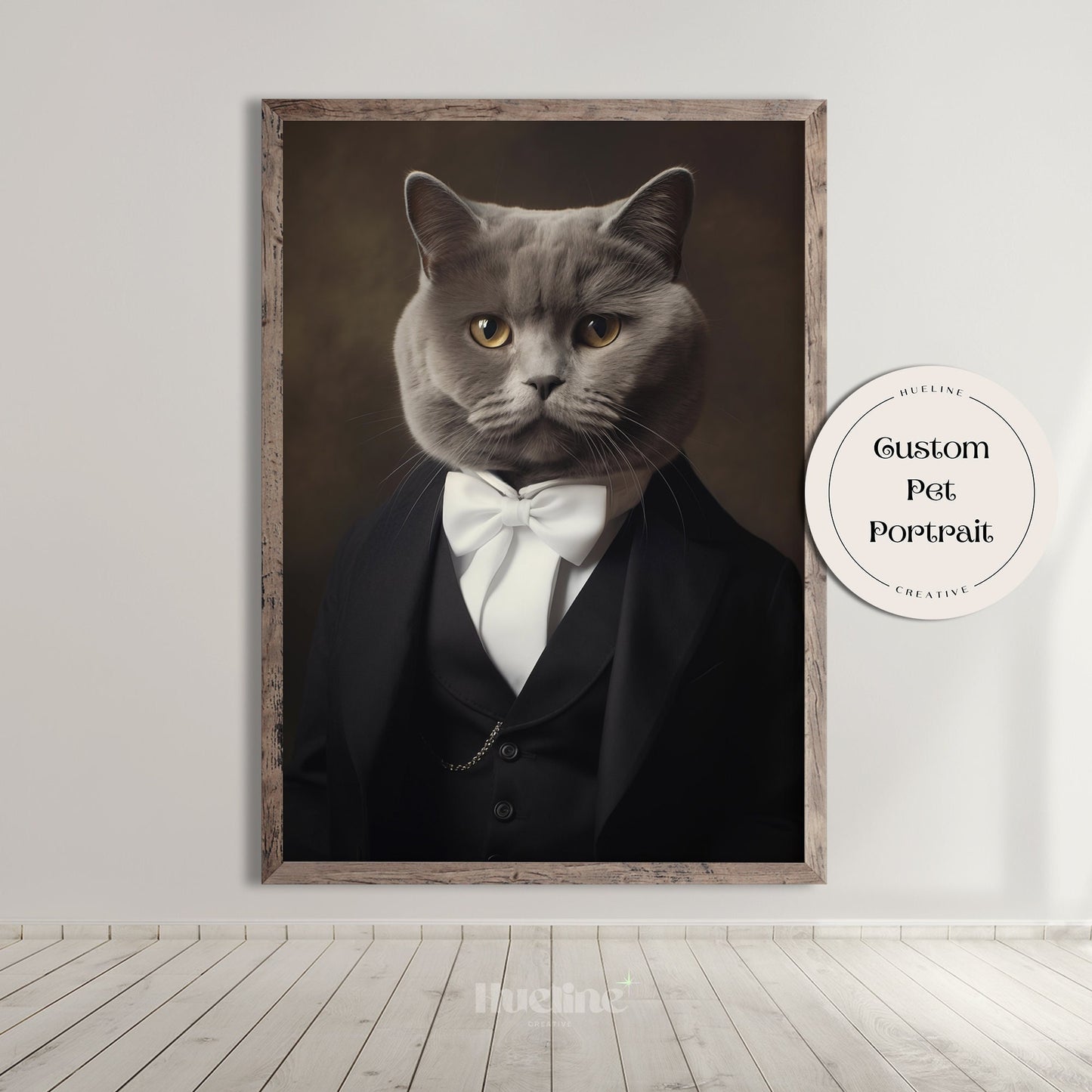 Elegant Gentleman Pet Portraits w White Bow Tie Pet Royal Custom Pet Portrait Aristocrat Pet Regal Vintage Pet Birthday Gift for Dog Owner