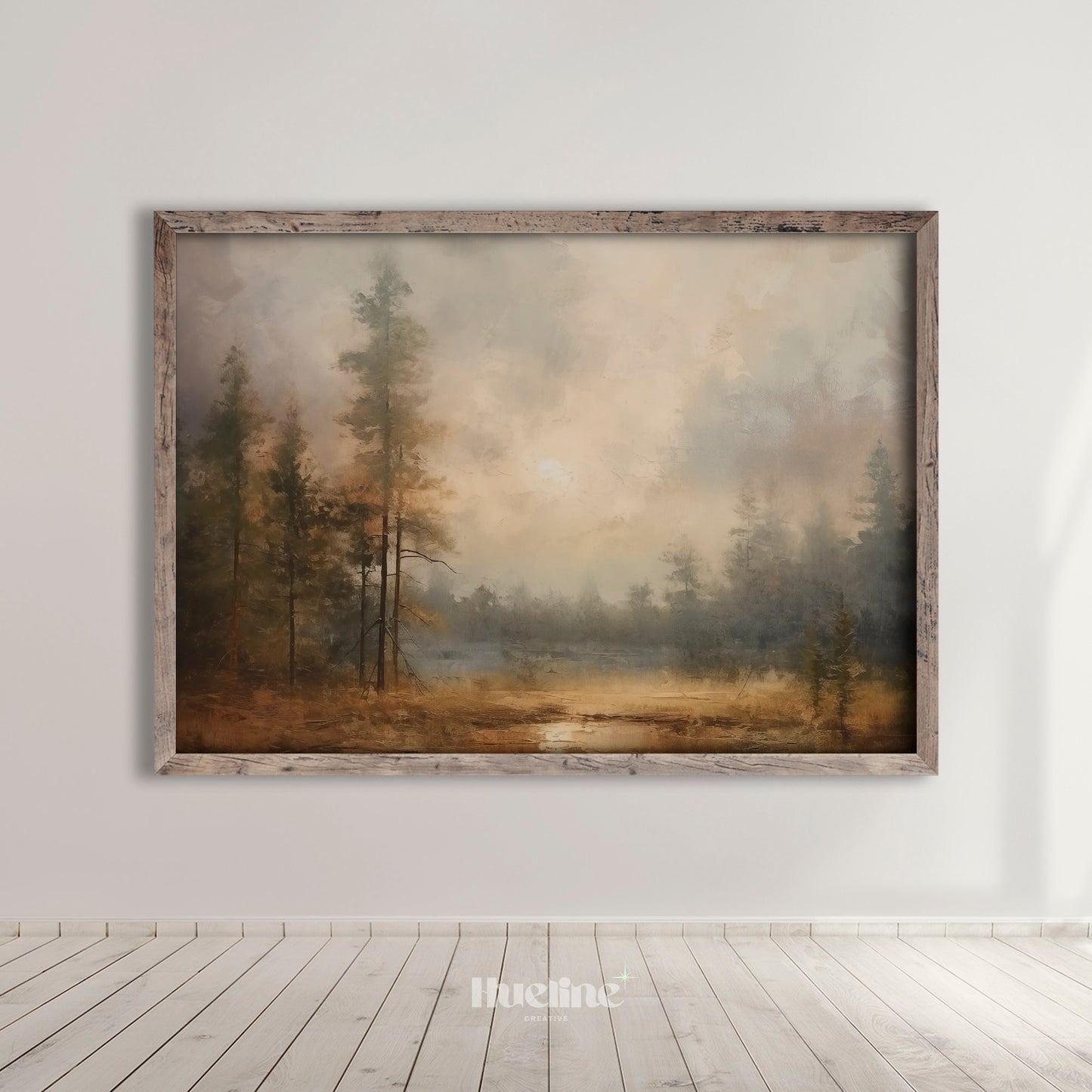 Vintage Pine Tree Forest Oil Painting Digital Art, Home Decor, Wall Art - L1019
