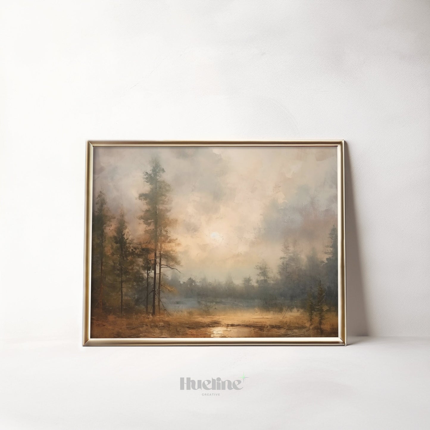 Vintage Pine Tree Forest Oil Painting Digital Art, Home Decor, Wall Art - L1019