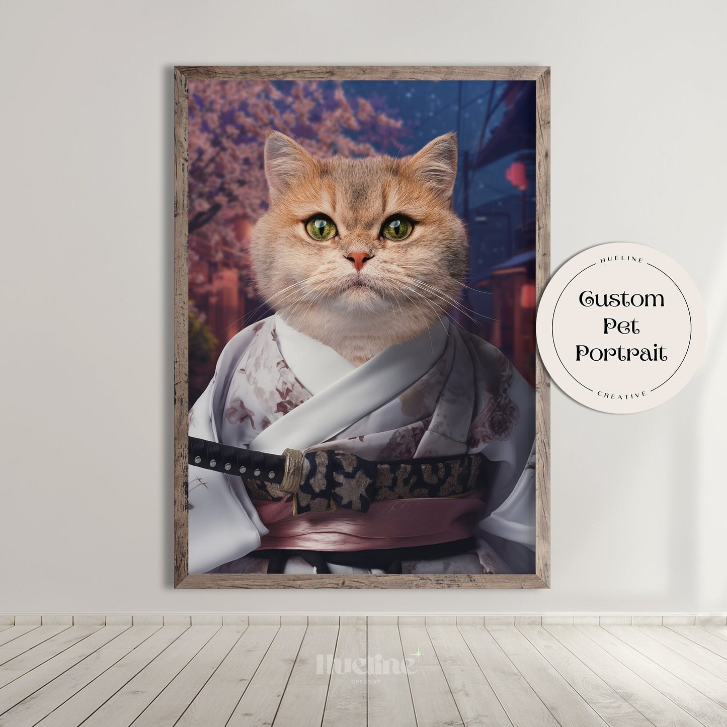 Custom Samurai Pet Portrait from Photo, Warrior Pet Wall Art Funny Pet Birthday Gift Personalized Unique Gift for Pet Owner