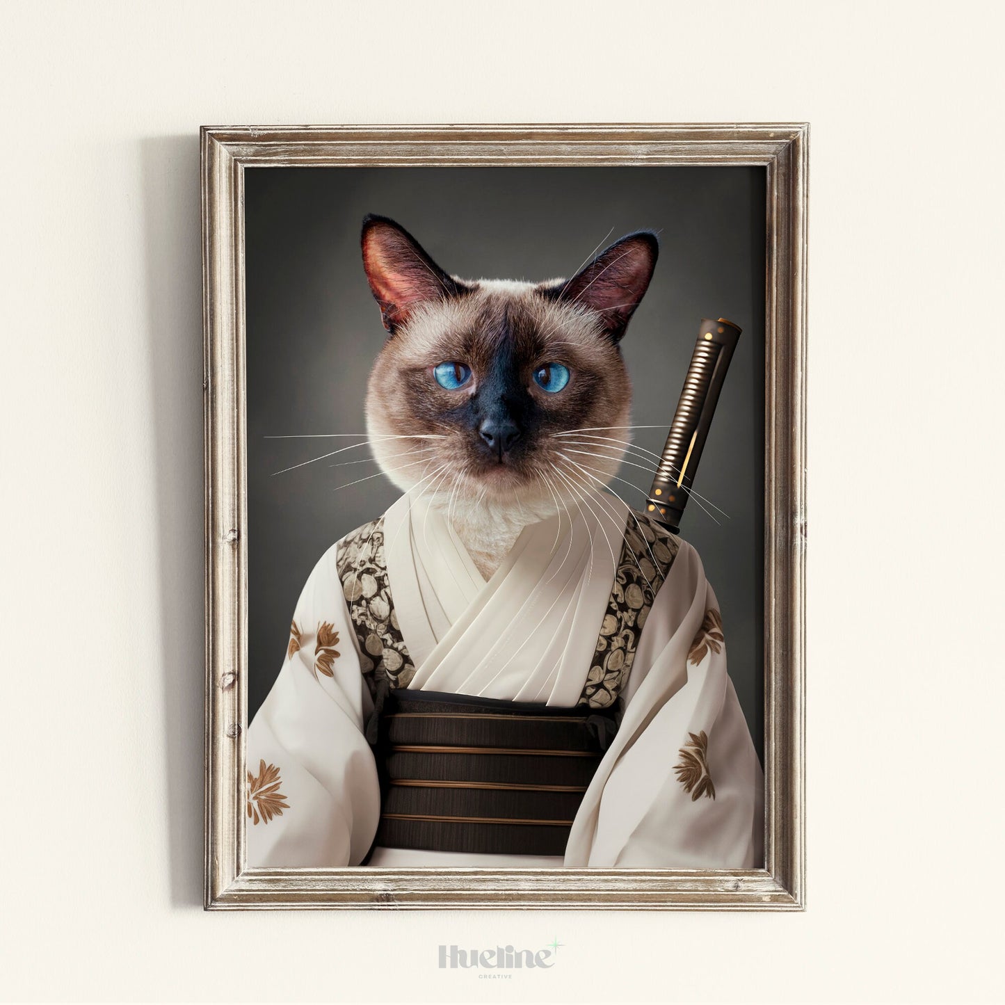 Custom Samurai Pet Portrait from Photo, Warrior Pet Wall Art Funny Pet Birthday Gift Personalized Unique Gift for Dad