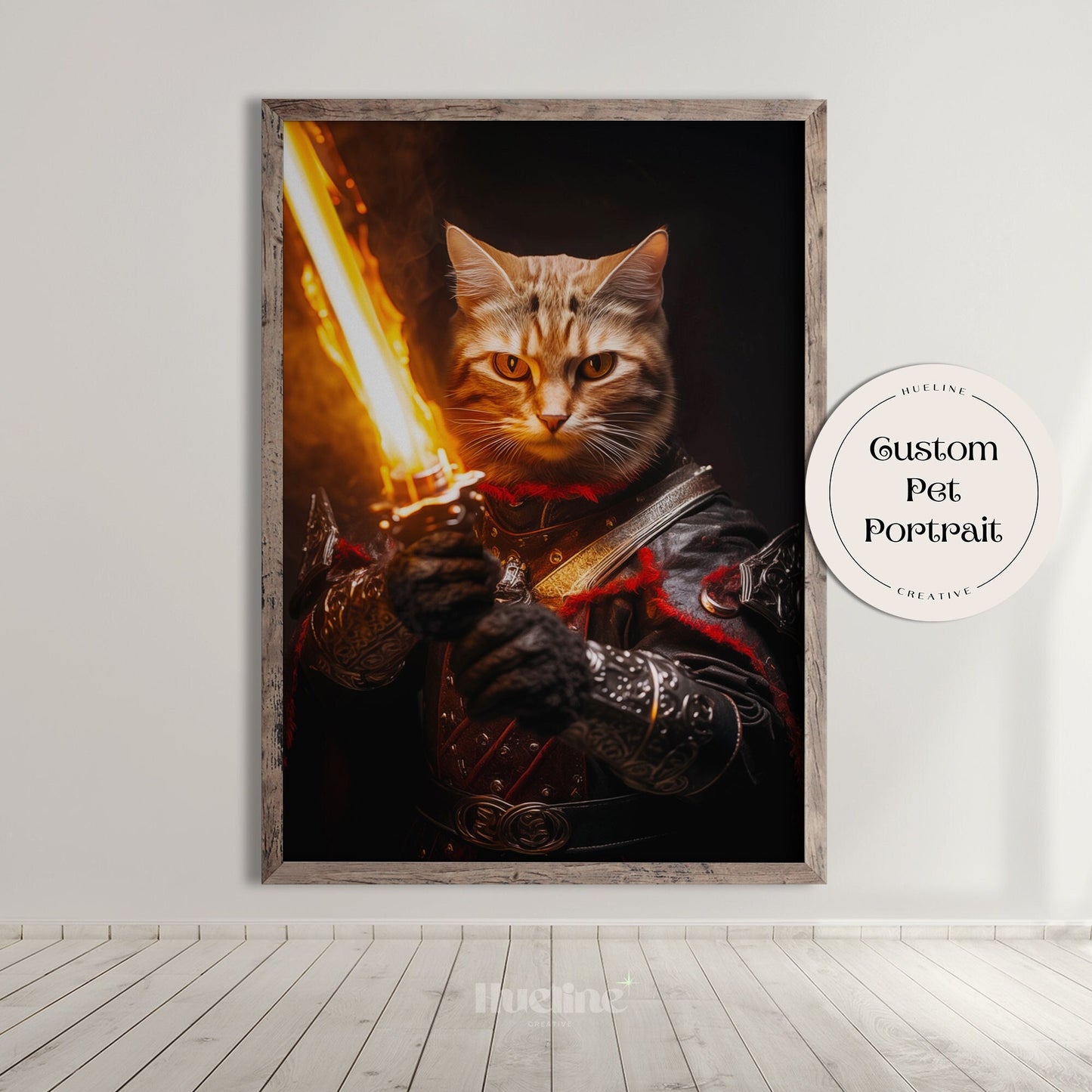 Custom Hunter Pet Portrait from Photo, Warrior Pet Wall Art Funny Pet Birthday Gift Personalized Unique Gift for Pet Owner