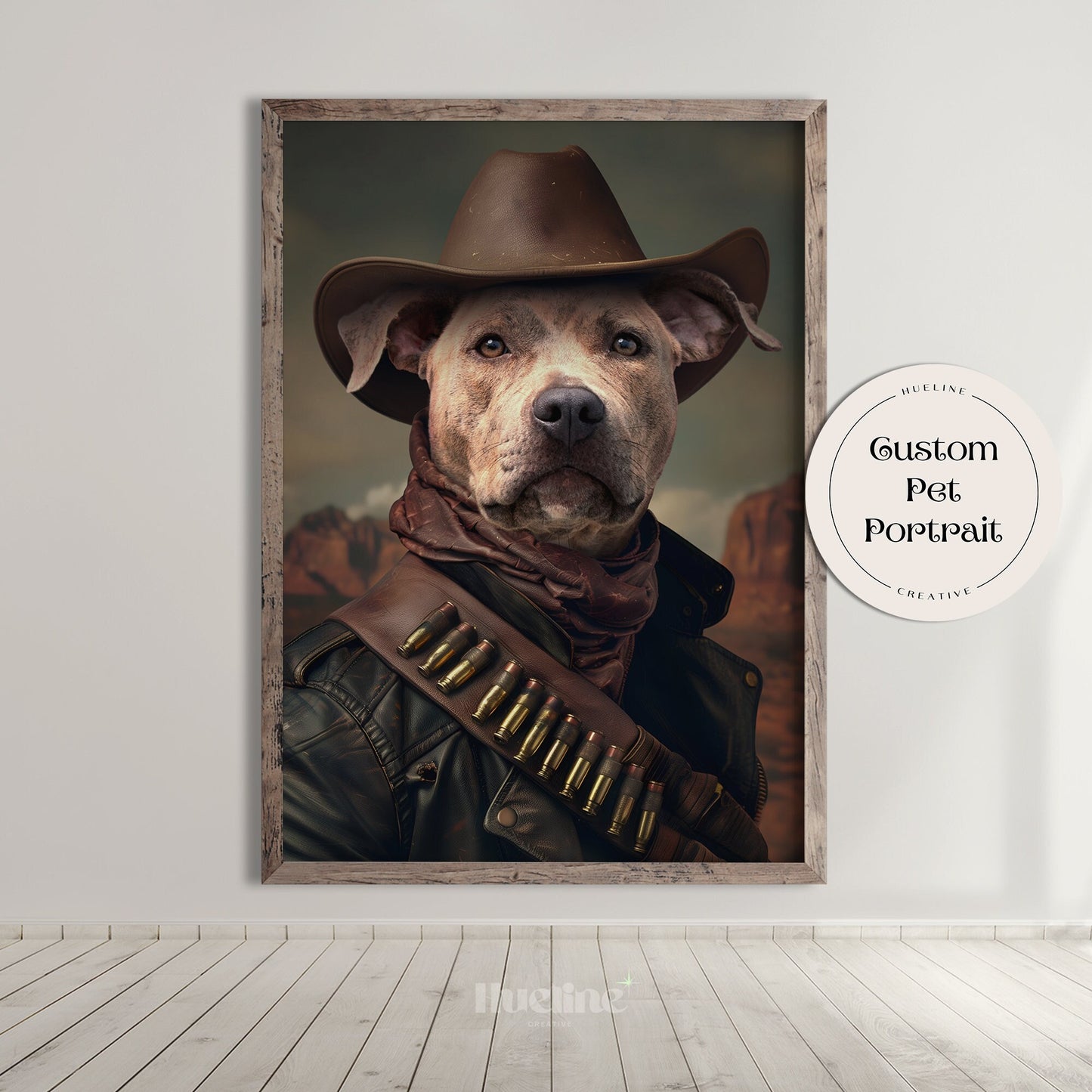 Custom Cowboy Pet Portrait from Photo Perfect Western Birthday Pet Gift Home Decor Cowboy Pet Western Dog Wall Art, Gift for Dad