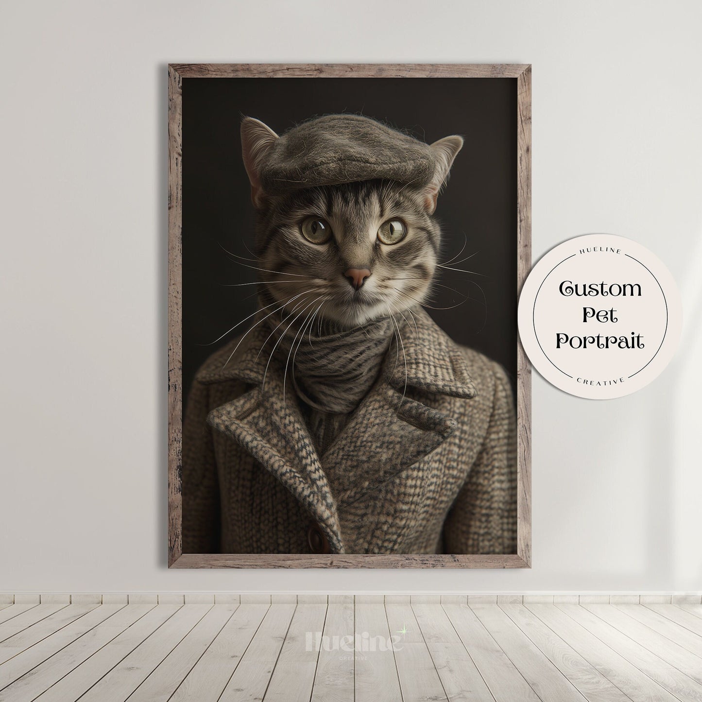 Custom Fashion Pet Portrait, Pet Couture Collection, Fashion Shoot Pet Portrait w Overcoat, Funny Pet Gift, Custom Pet for Dad