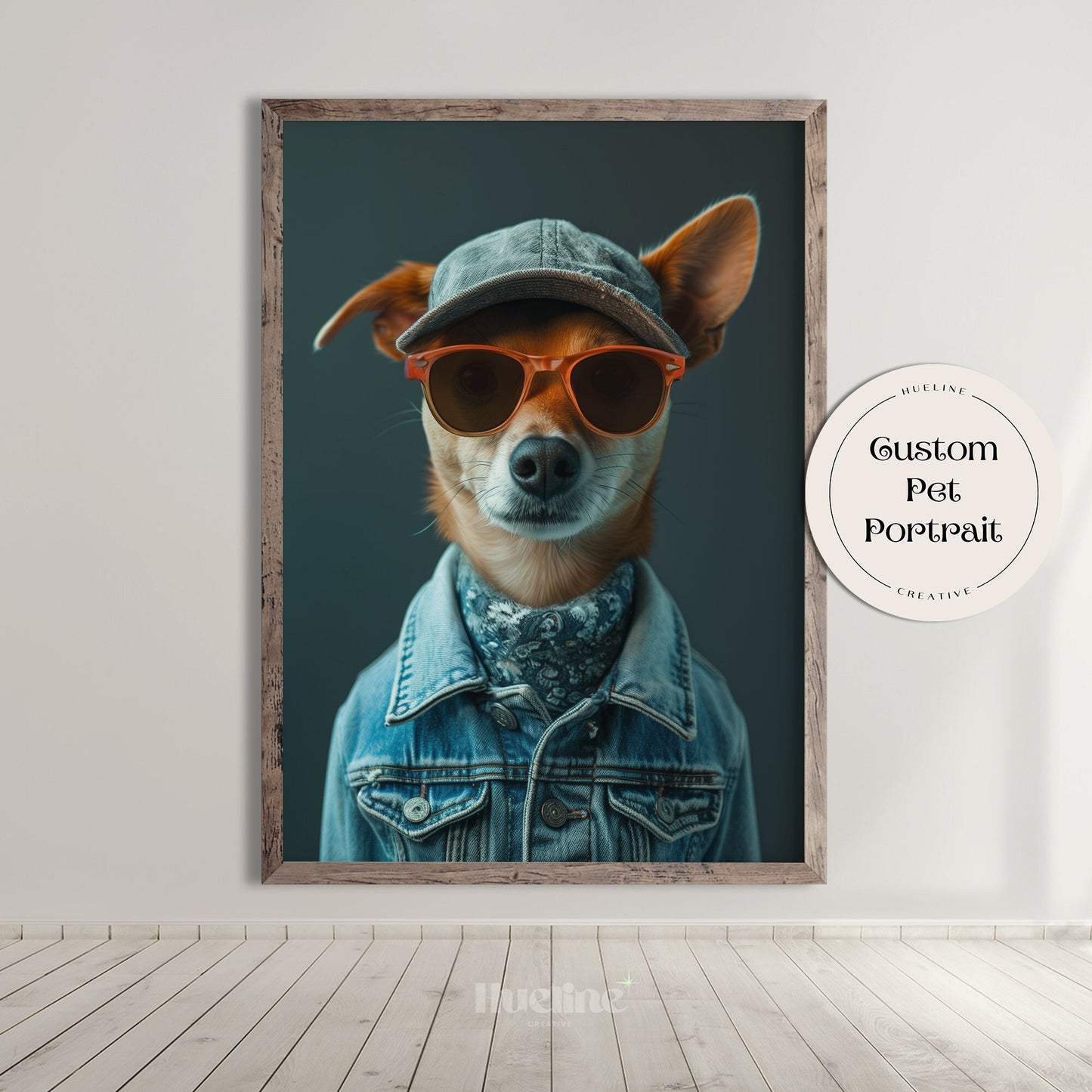 Custom Fashion Pet Portrait, Pet Couture Collection, Fashion Shoot Pet Portrait Jeans, Pet Custom for Brother Funny Pet Personalized Gift