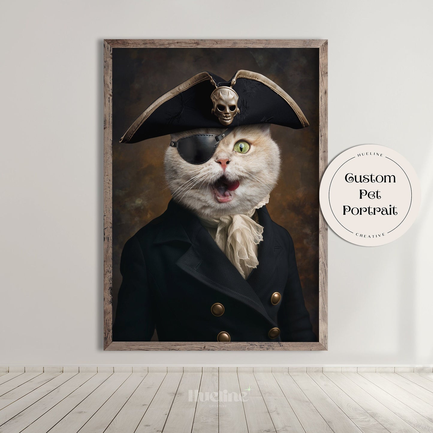 Custom Pirate Pet Portrait from Photo, With Eye Patch Pet Wall Art Funny Pet Birthday Gift Personalized Unique Gift for Dad