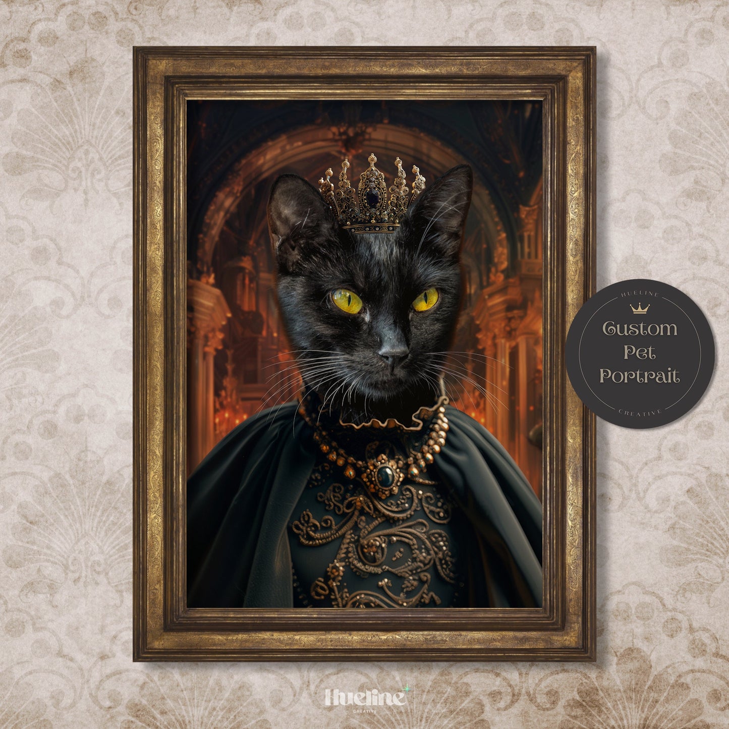 Custom Dark Royal Pet Portrait from Photo Renaissance Pet Wall Art Funny King Queen Cat Birthday Gift Personalized Royal Gift with Crown