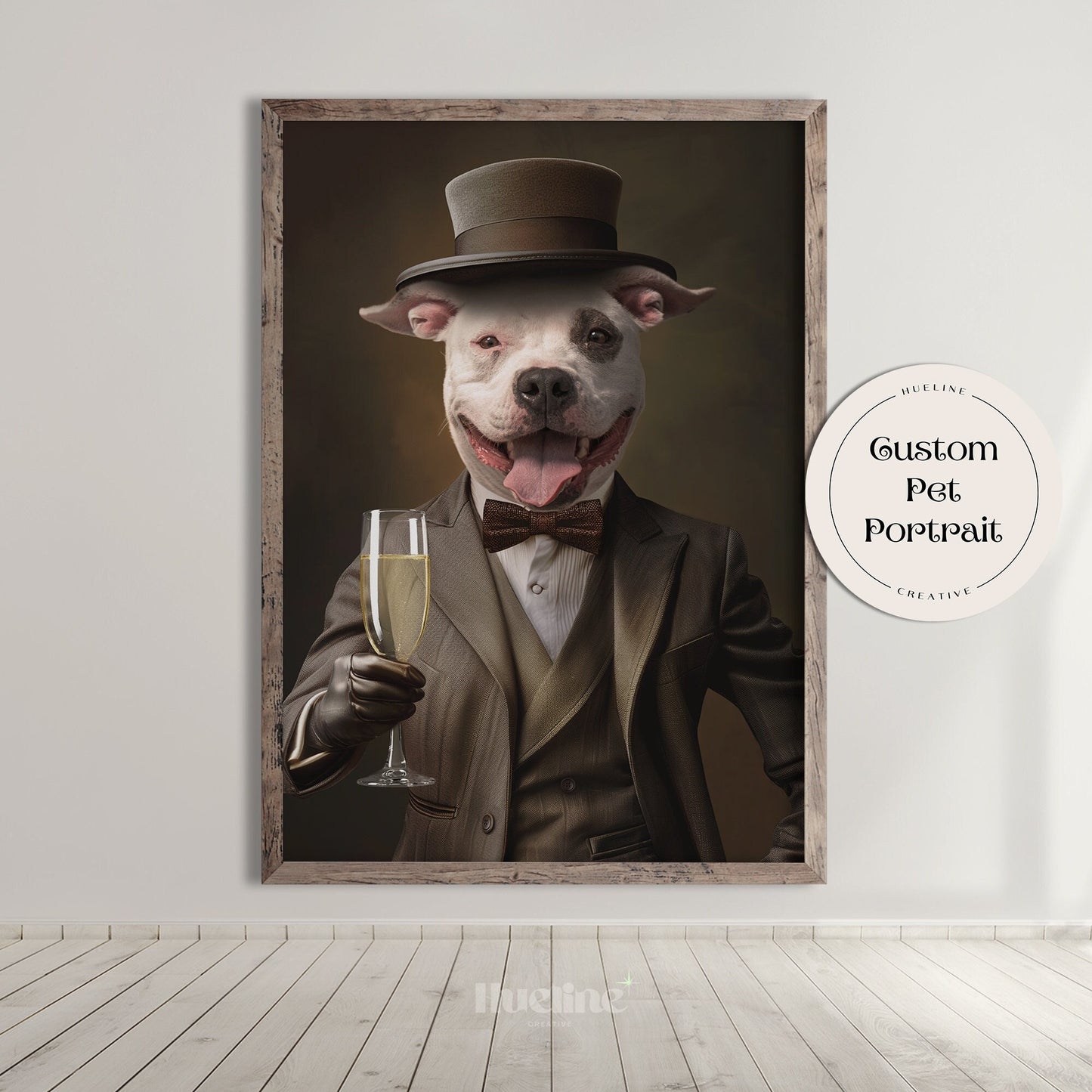 Custom Gentleman Pet Portraits w/ Champagne Glass Pet Royal Custom Pet Portrait Aristocrat Pet Regal Vintage Pet Birthday Gift for Dad