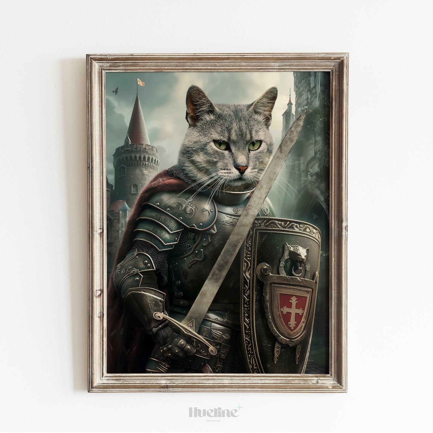 Custom Royal Knight Pet Portrait from Photo, Warrior Pet Wall Art Funny Pet Birthday Gift Personalized Unique Gift for Dad