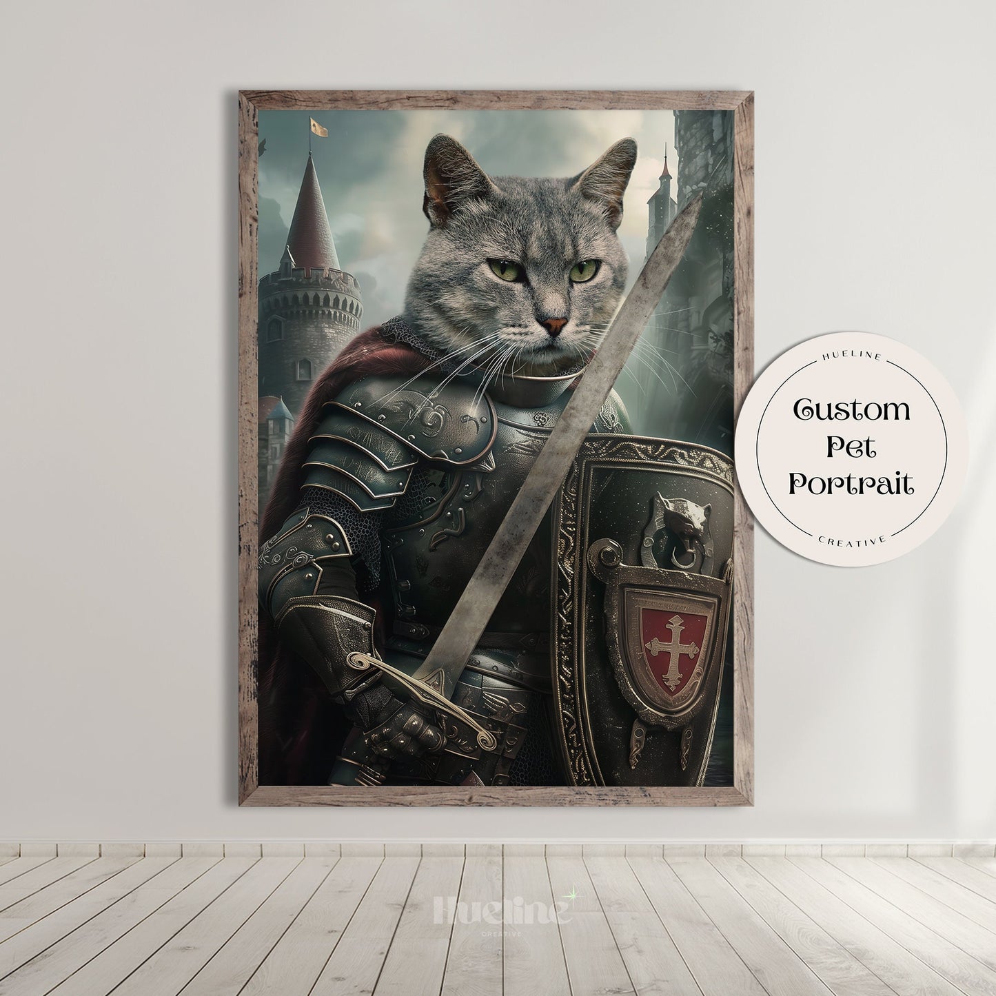 Custom Royal Knight Pet Portrait from Photo, Warrior Pet Wall Art Funny Pet Birthday Gift Personalized Unique Gift for Dad