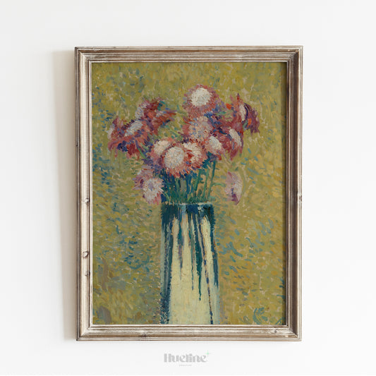 Impressionist Floral Still Life Art Print – Bold Vintage Flower Bouquet in Vase – Textured Botanical Wall Decor for Artistic Interiors - L1047