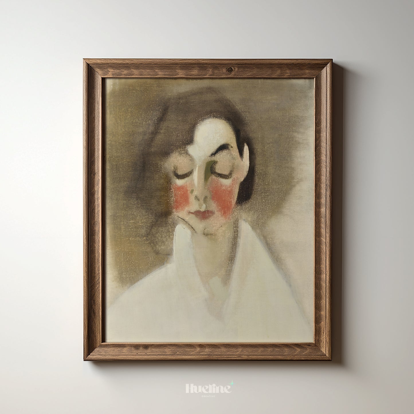 Minimalist Woman Portrait Art Print – Soft Vintage Style Face Illustration – Emotional Figurative Wall Decor for Modern Interiors - L1048