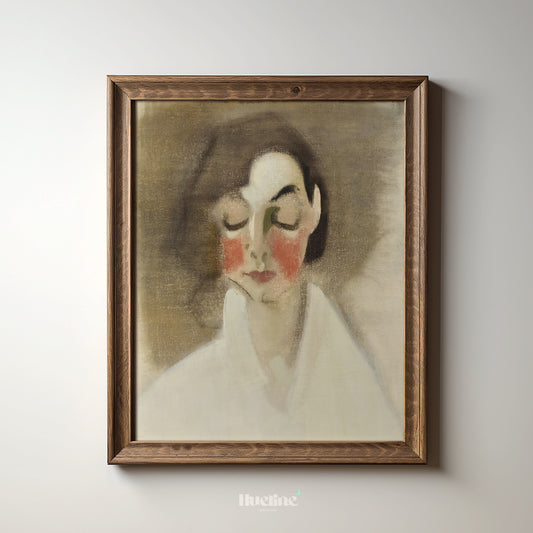 Minimalist Woman Portrait Art Print – Soft Vintage Style Face Illustration – Emotional Figurative Wall Decor for Modern Interiors - L1048