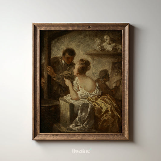 Romantic Vintage Couple Art Print – Baroque Style Painting with Soft Tones – Antique Historical Wall Decor for Elegant Interiors - L1052