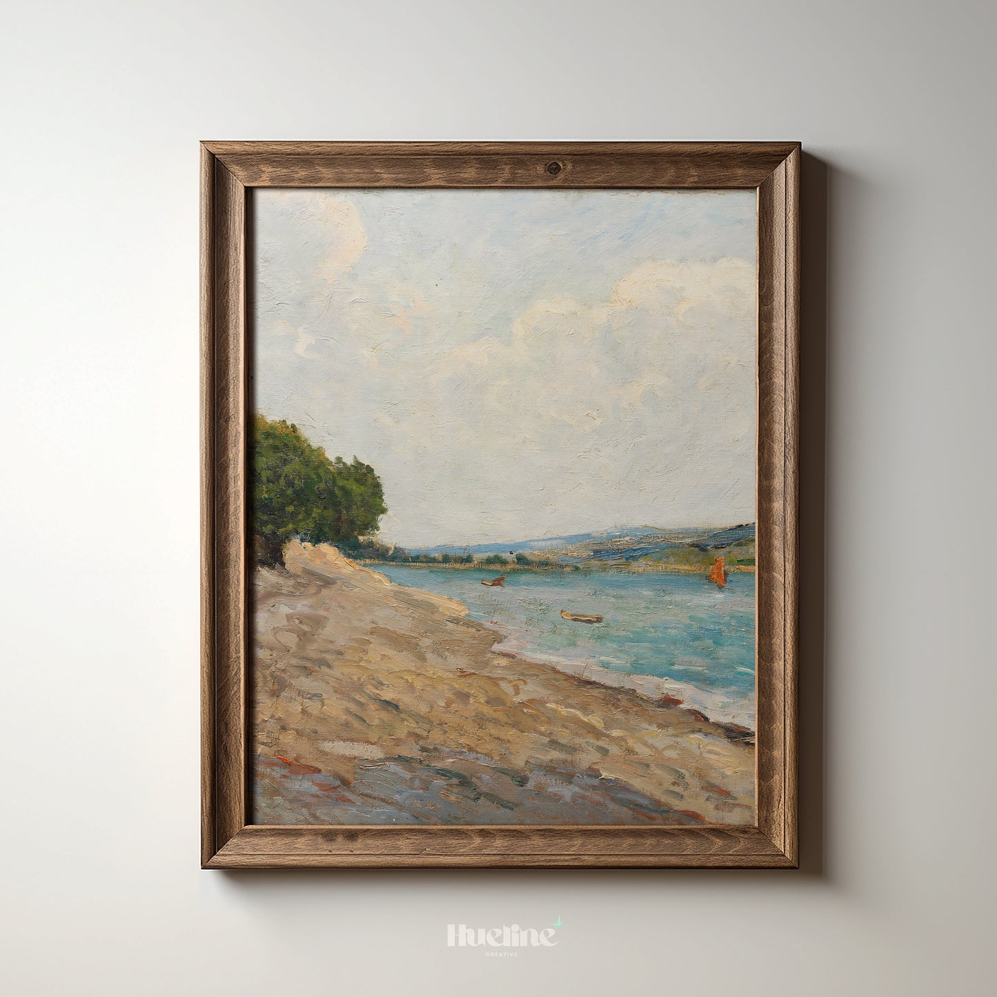 Vintage Coastal Landscape Wall Art Print, Serene Beach Painting Poster - L1085