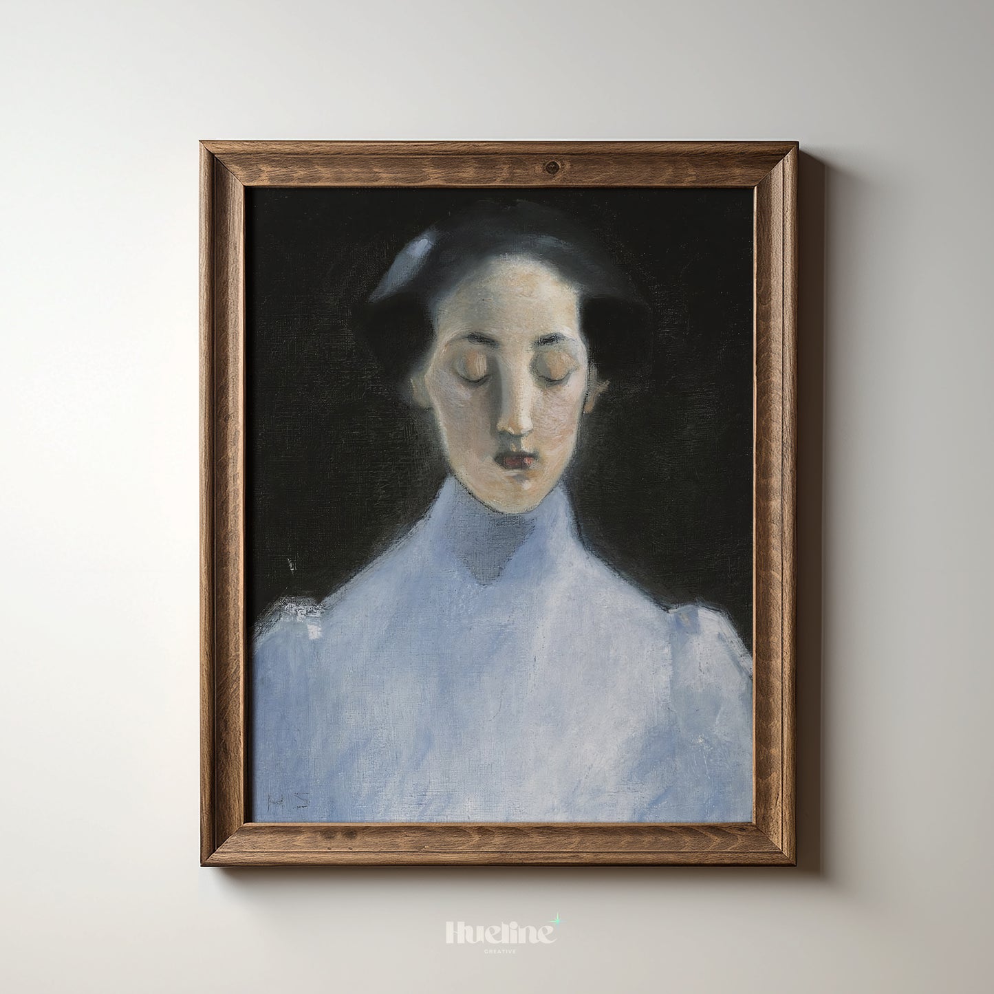 Minimalist Woman Portrait Wall Art Print – Soft Toned Female Face Painting for Modern, Elegant, and Serene Home Decor - L1036