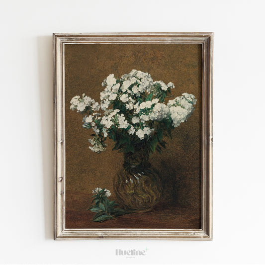 Vintage White Floral Wall Art | Classic Still Life Flower Painting Print - L1110