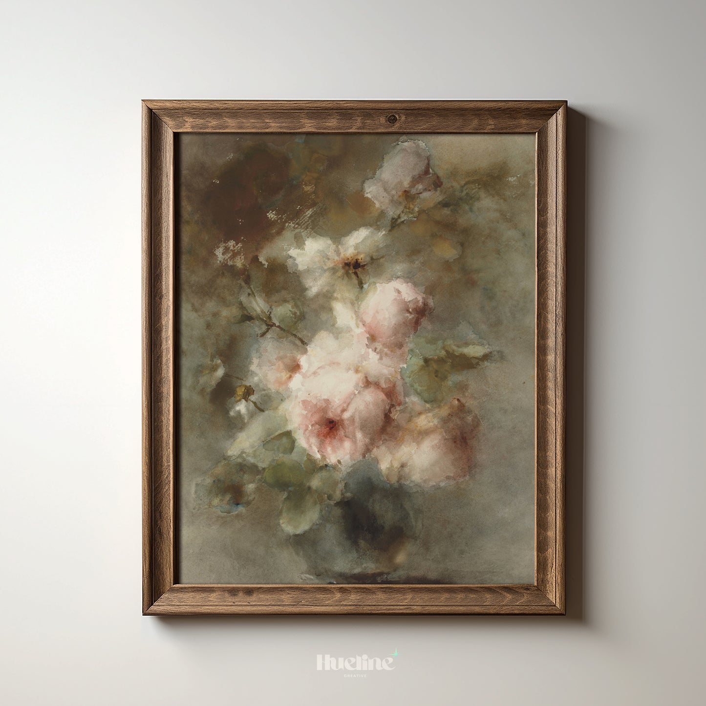 Vintage Rose Floral Art Print – Soft Romantic Flower Painting in Watercolor Style – Shabby Chic Wall Decor for Bedroom or Cottage Interior - L1042