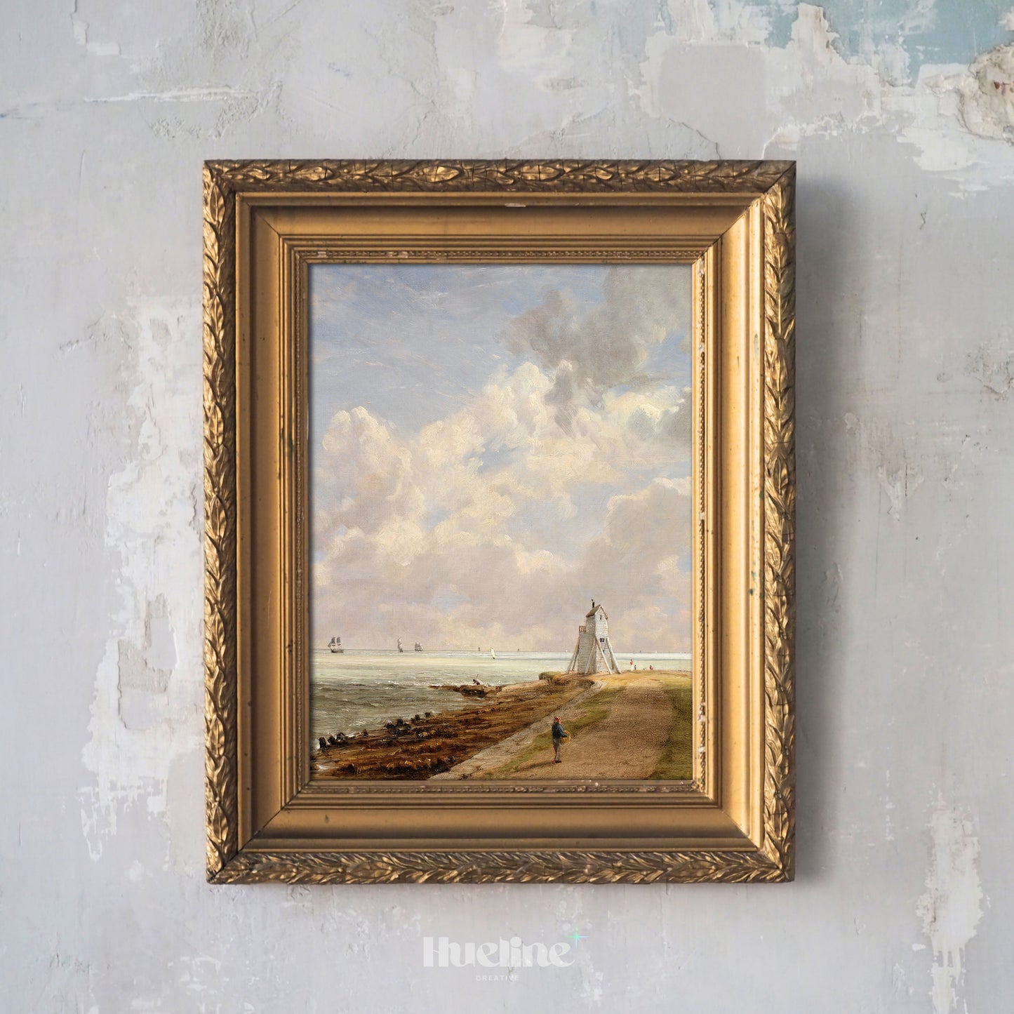 Vintage Coastal Landscape Art Print – Peaceful Shoreline Scene with Sailboats and Lighthouse – Classic Wall Decor for Coastal or Cottage Interiors - L1037
