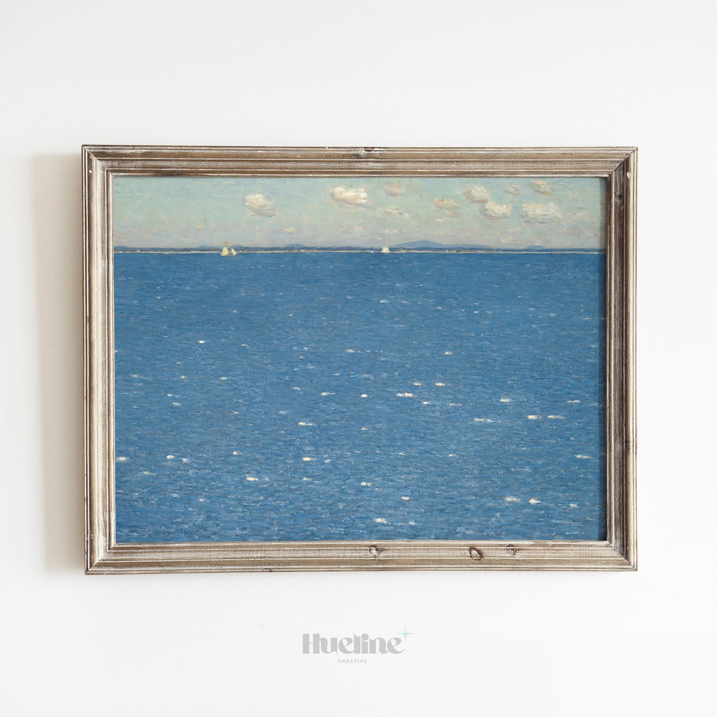 Minimalist Seascape Art Print – Calm Ocean Horizon with Sailboats – Coastal Wall Decor Gift for Beach Lovers - L1067