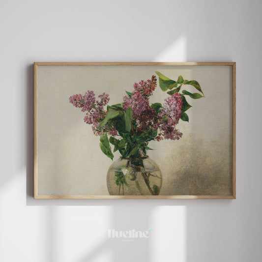 Vintage Floral Wall Art – Lilac Flowers in Vase Painting, Classic Botanical Artwork Print for Home Decor - L1114