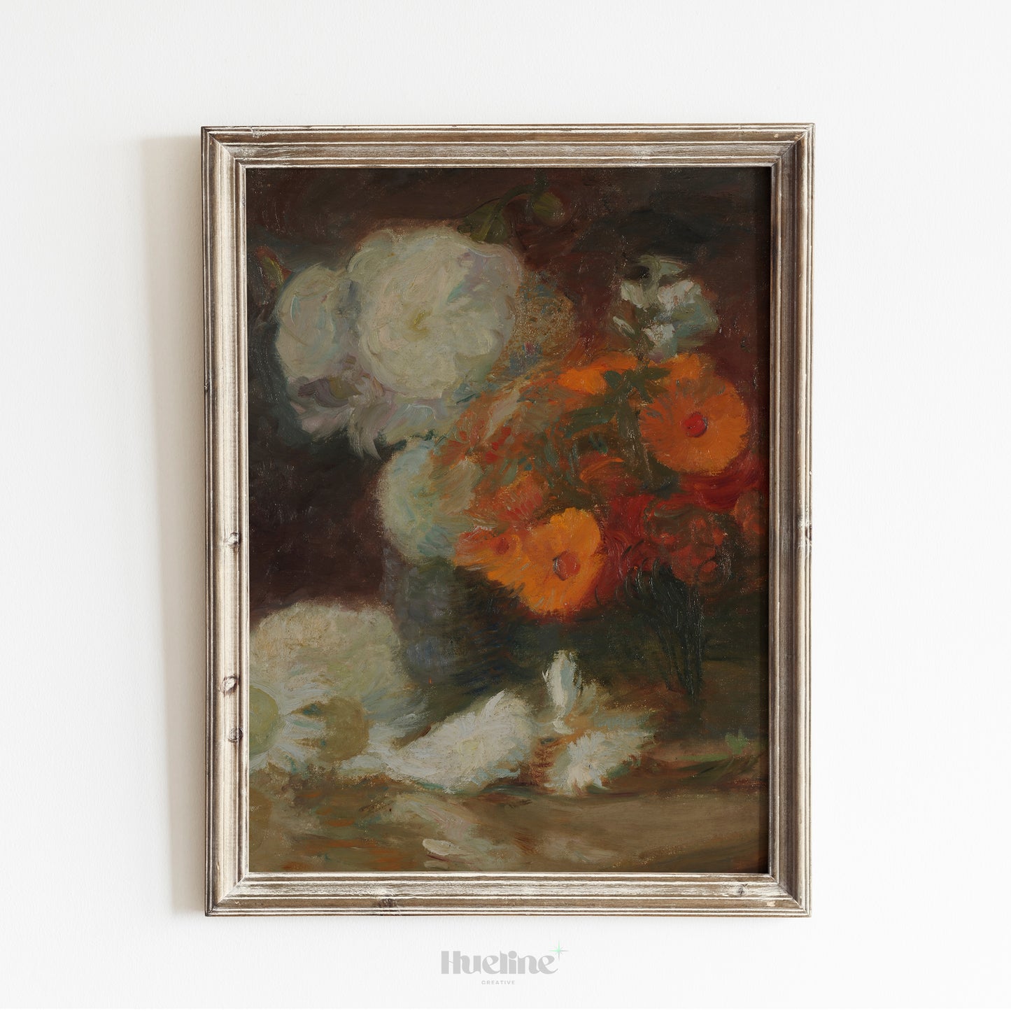 Dramatic Floral Still Life Art Print – Vintage-Style Dark Flower Bouquet Painting – Bold Botanical Wall Decor for Classic Interiors - L1049