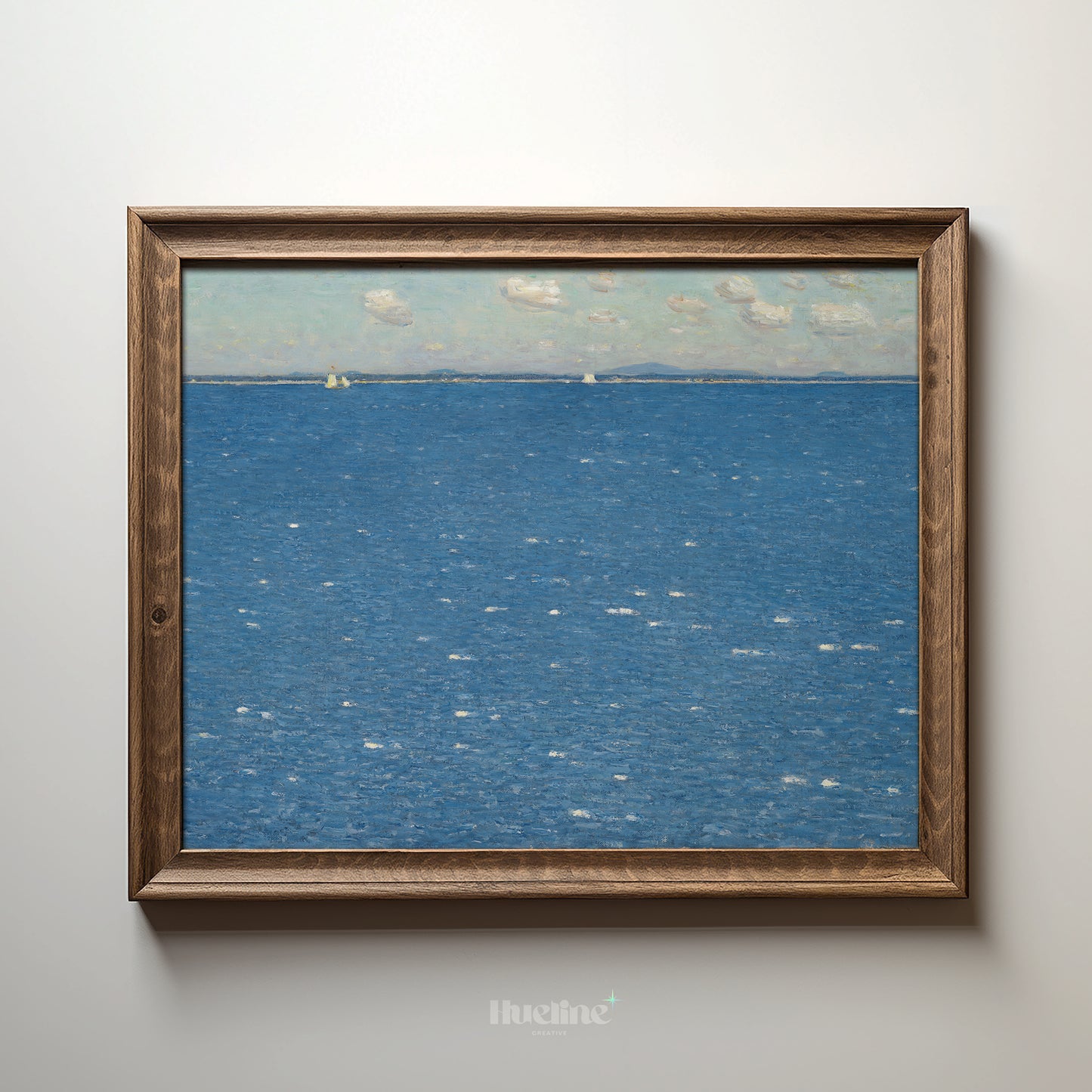 Minimalist Seascape Art Print – Calm Ocean Horizon with Sailboats – Coastal Wall Decor Gift for Beach Lovers - L1067