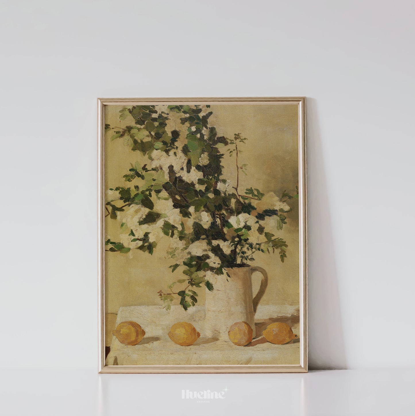 Vintage Floral Still Life Art Print – Country Style Lemon and Vase Painting – Rustic Wall Decor for Kitchen or Cottage Interiors - L1038