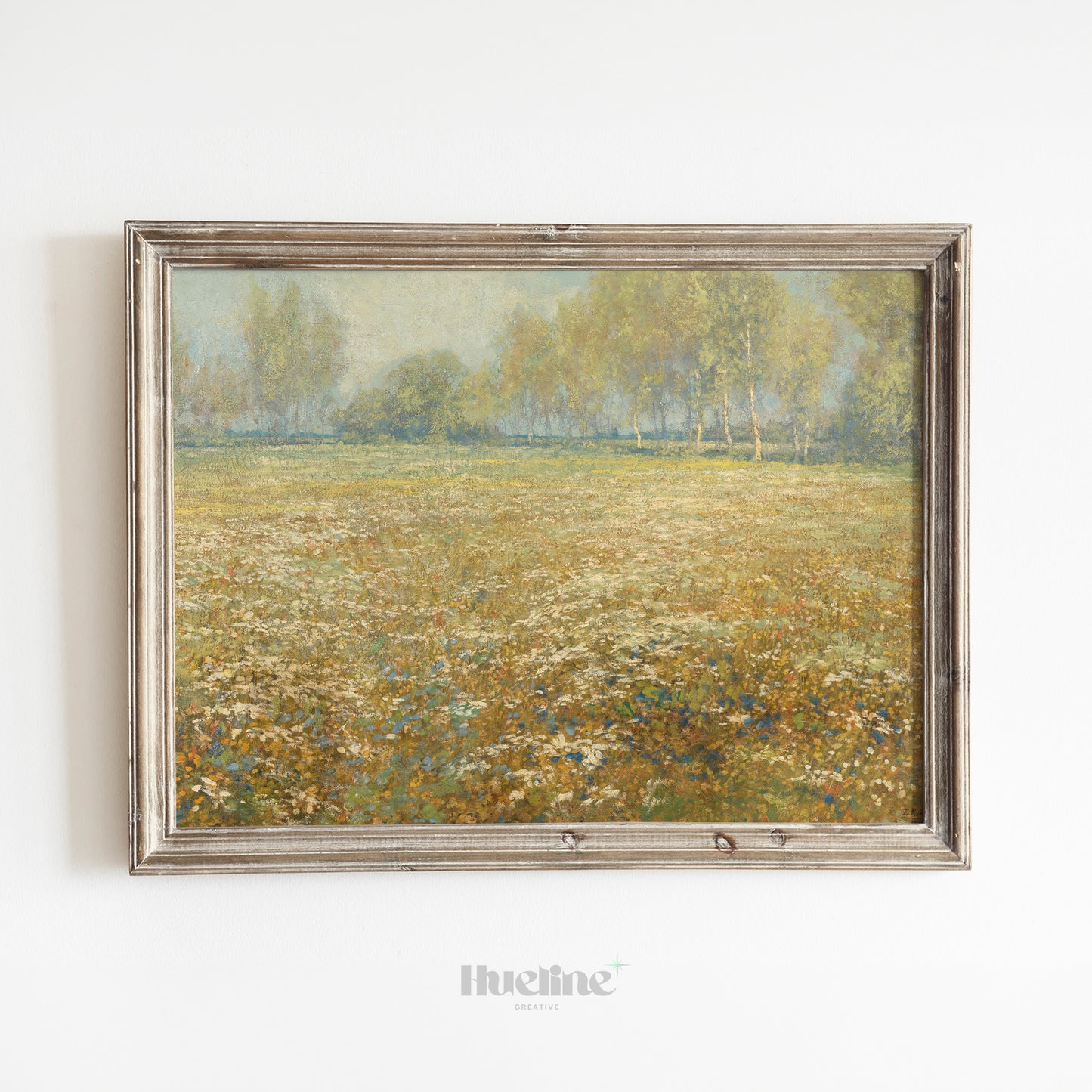 Vintage Meadow Landscape Art Print – Soft Wildflower Field and Trees – Rustic Country Wall Decor for Cottage or Farmhouse Interiors - L1044