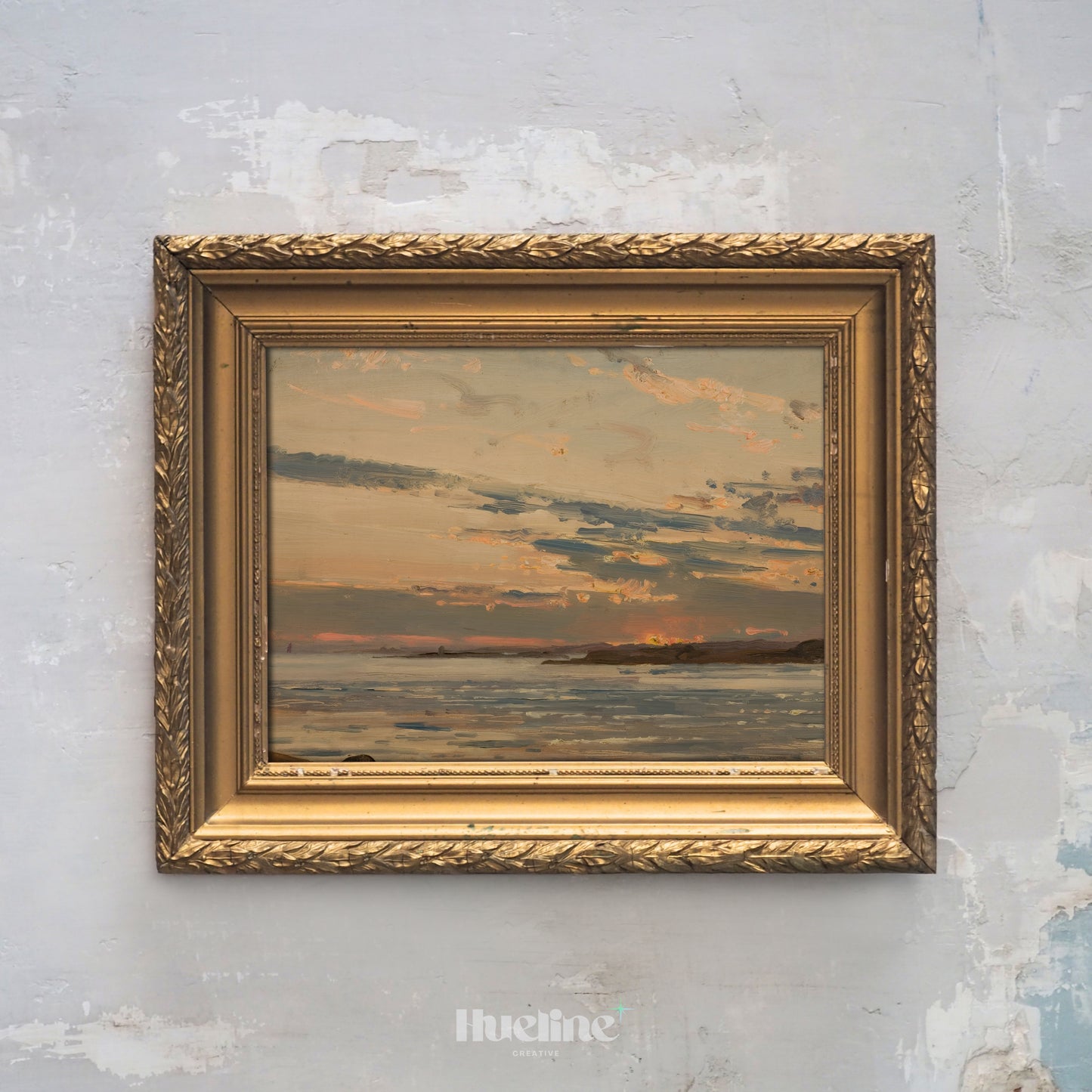 Golden Sunset Seascape Art Print – Warm Coastal Horizon Painting – Tranquil Evening Sky Wall Decor – Impressionist Seaside Landscape – Gift for Nature Lovers - L1074