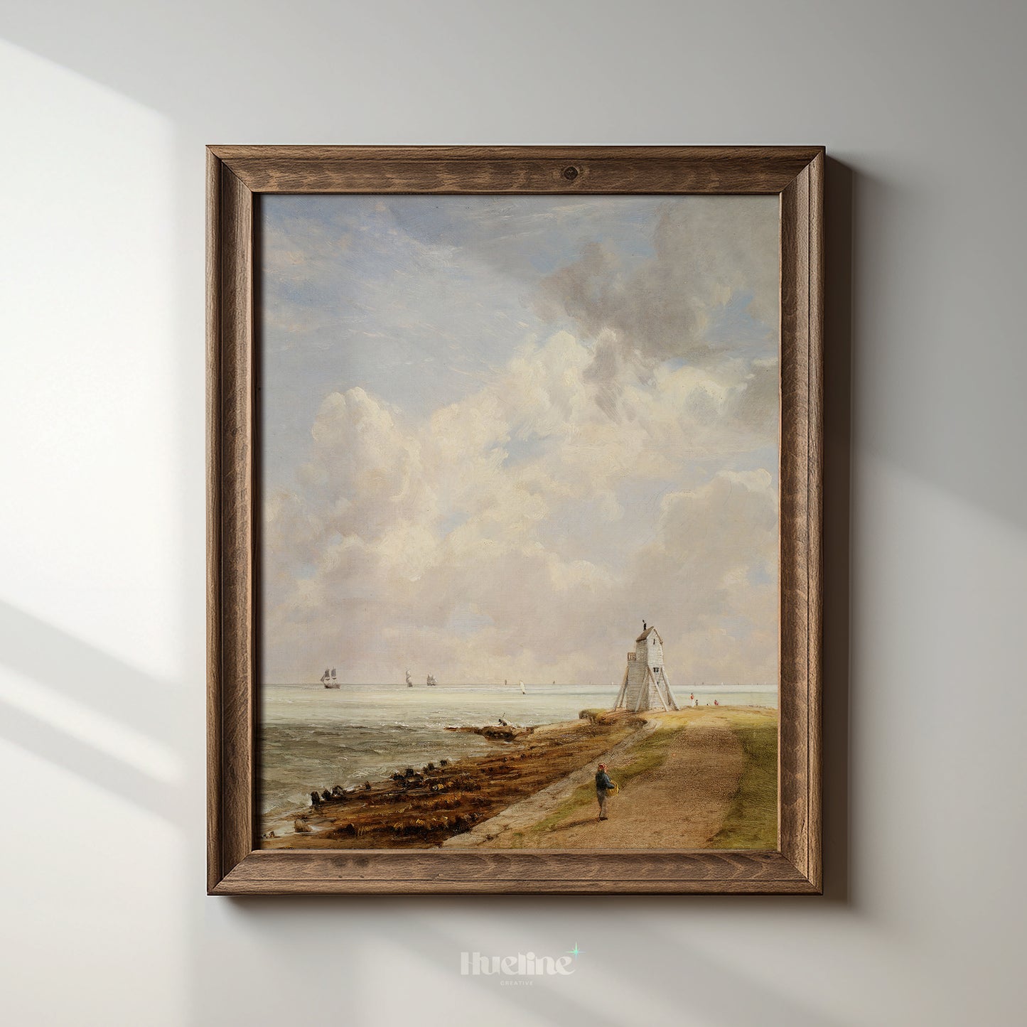 Vintage Coastal Landscape Art Print – Peaceful Shoreline Scene with Sailboats and Lighthouse – Classic Wall Decor for Coastal or Cottage Interiors - L1037
