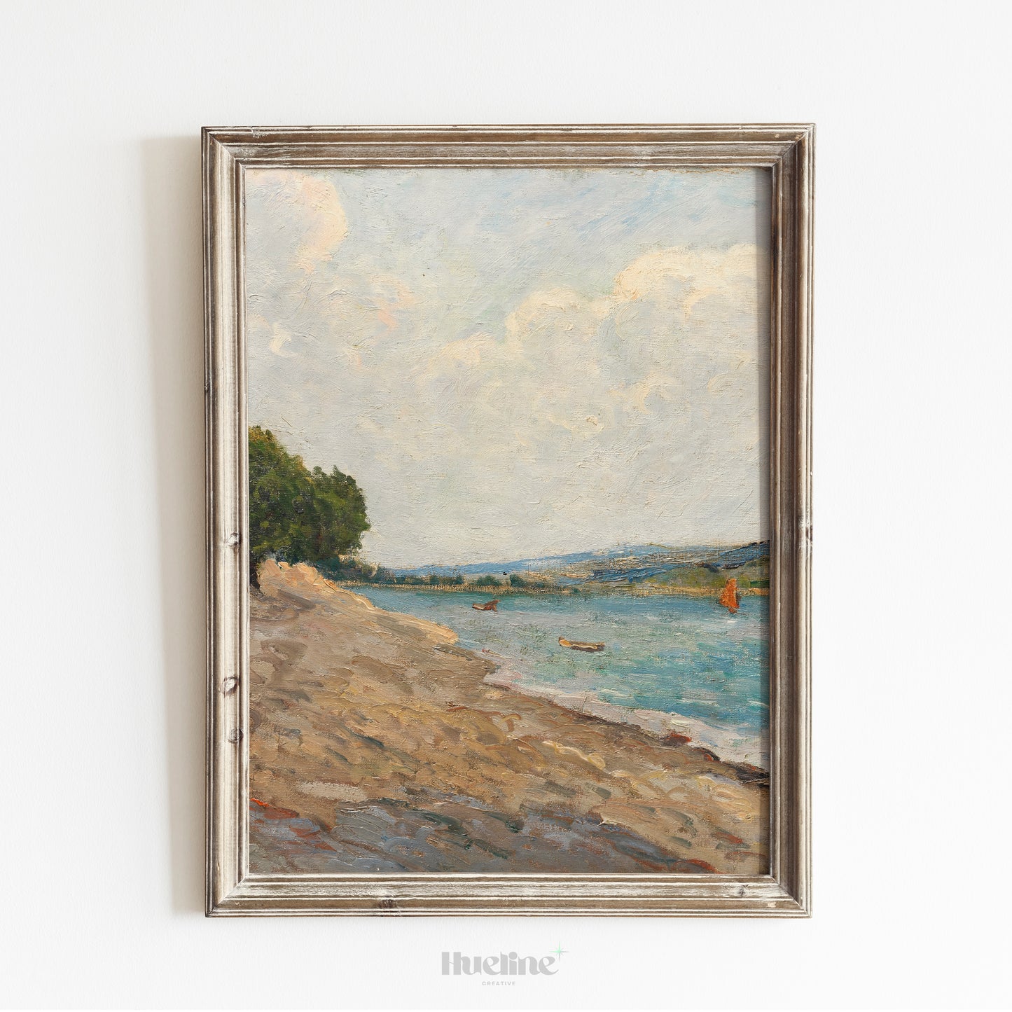 Vintage Coastal Landscape Wall Art Print, Serene Beach Painting Poster - L1085