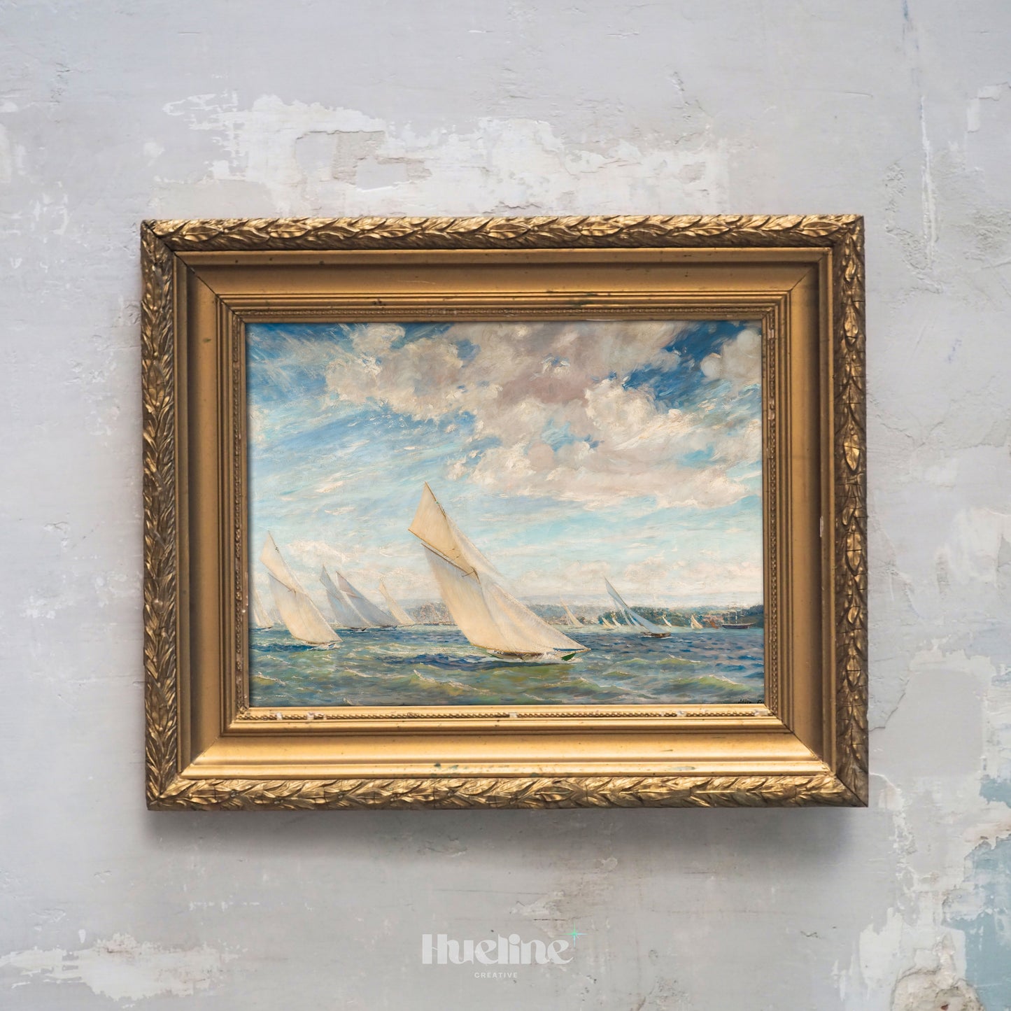 Vintage Sailing Boats Art Print – Coastal Nautical Wall Art with Blue Sky and Sea – Classic Maritime Decor for Beach or Lake House - L1041