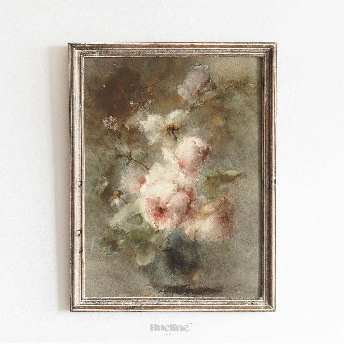 Vintage Rose Floral Art Print – Soft Romantic Flower Painting in Watercolor Style – Shabby Chic Wall Decor for Bedroom or Cottage Interior - L1042