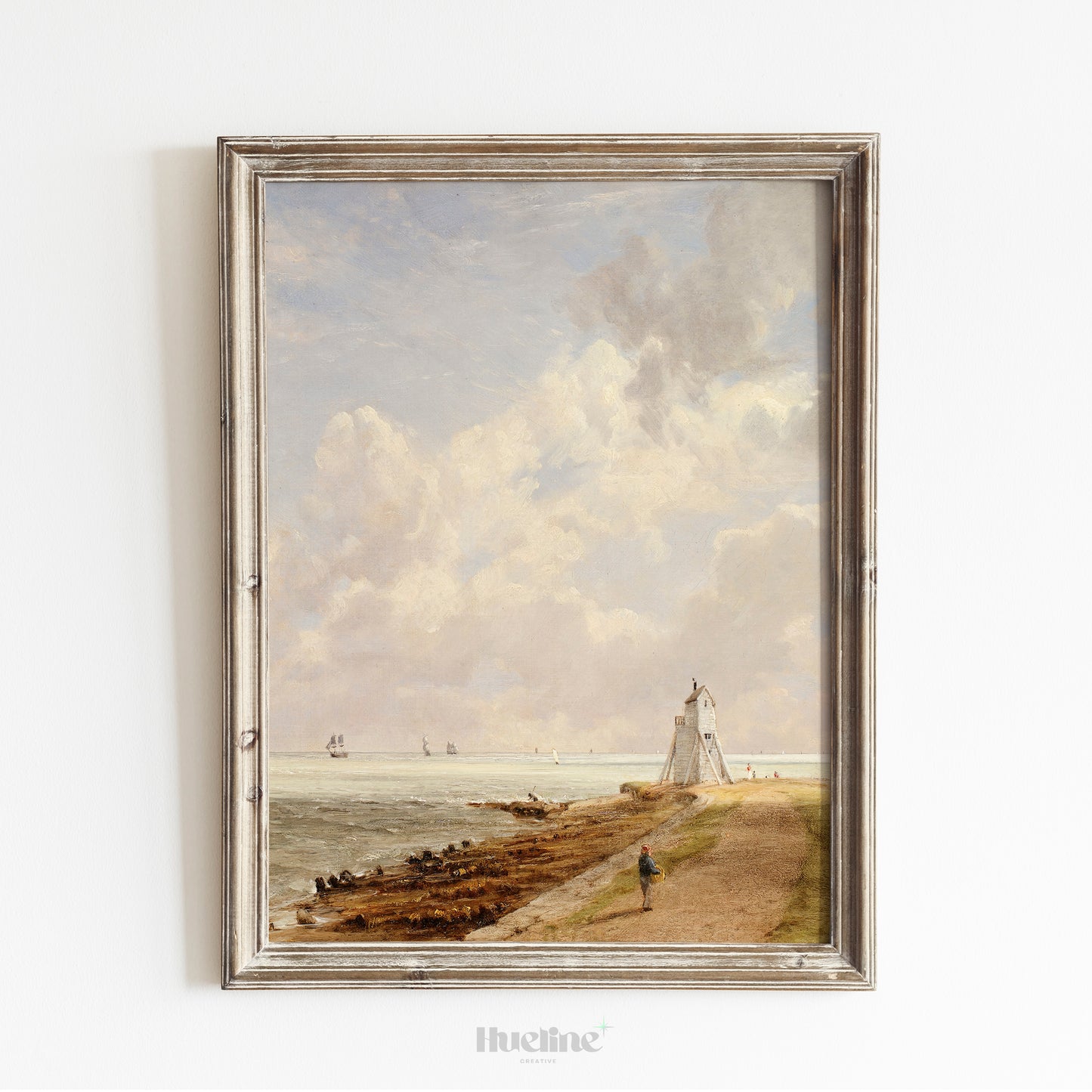 Vintage Coastal Landscape Art Print – Peaceful Shoreline Scene with Sailboats and Lighthouse – Classic Wall Decor for Coastal or Cottage Interiors - L1037
